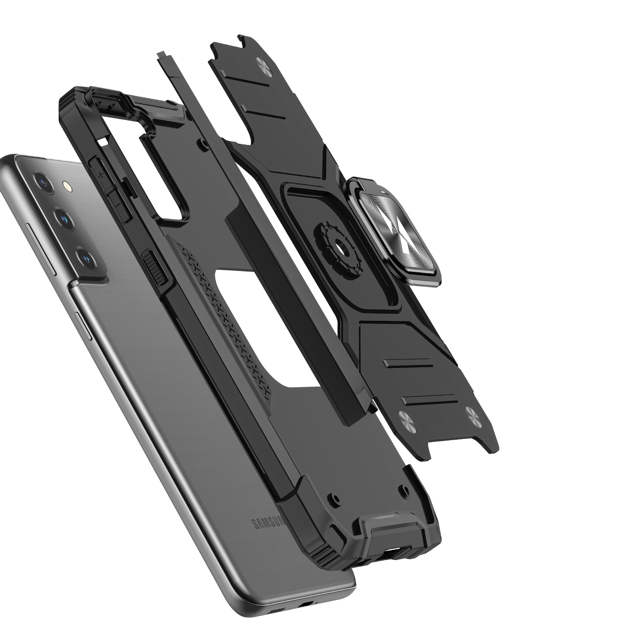 Wozinsky Ring Armor Tough Hybrid-deksel + magnetmontering for Samsung Galaxy S22/S22 Plus - Svart