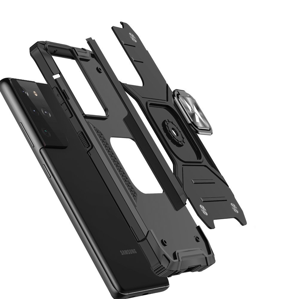 Wozinsky Ring Armor tøft hybriddeksel + magnetisk holder for Samsung Galaxy S22 Ultra rød