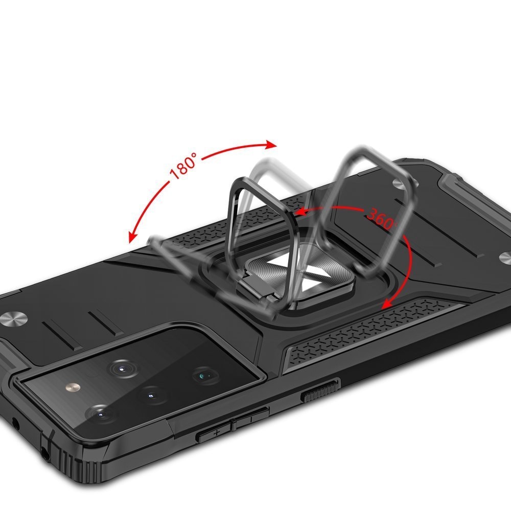 Wozinsky Ring Armor tøft hybriddeksel + magnetisk holder for Samsung Galaxy S22 Ultra rød