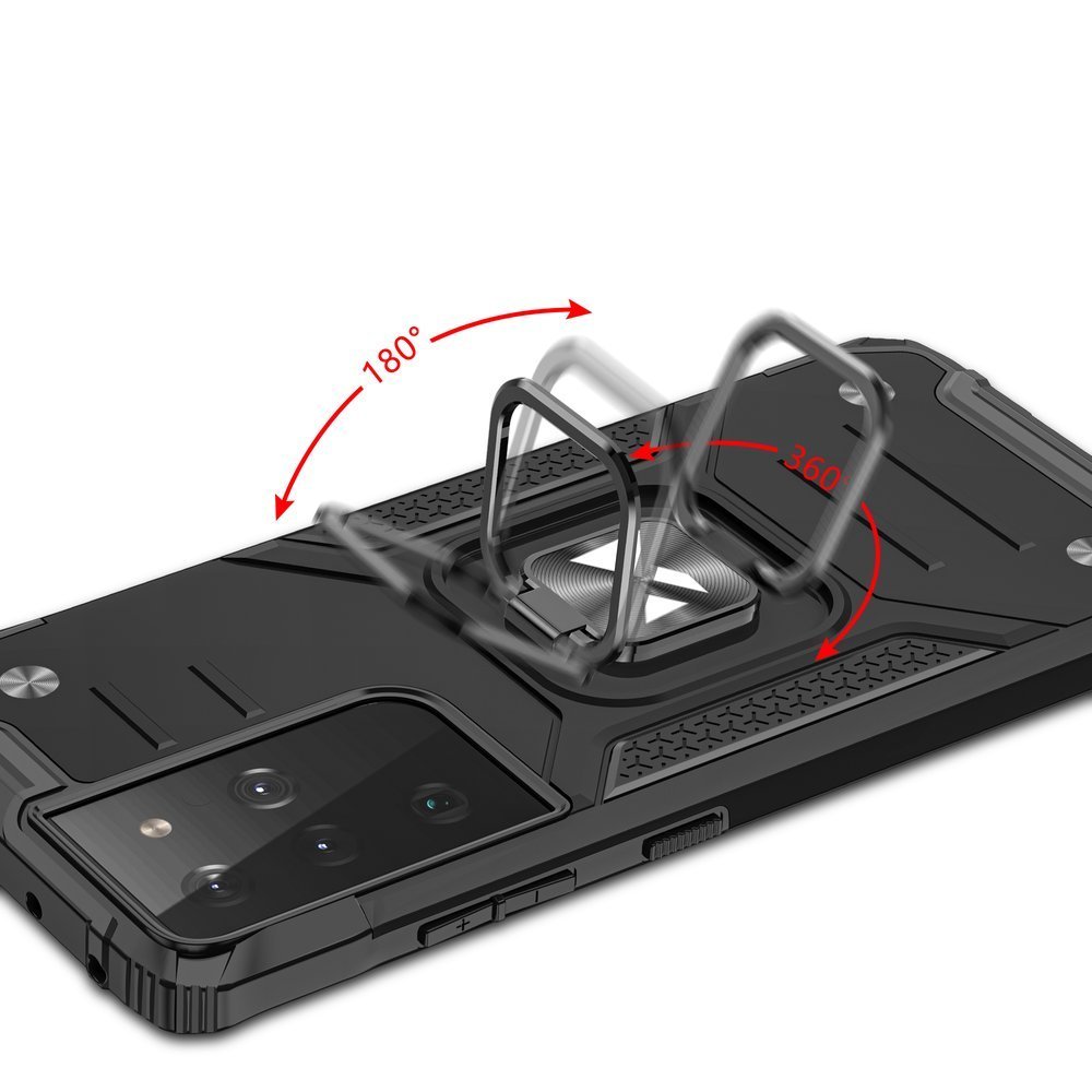 Wozinsky Ring Armor tøft hybriddeksel + magnetisk holder for Samsung Galaxy S22 Ultra blå