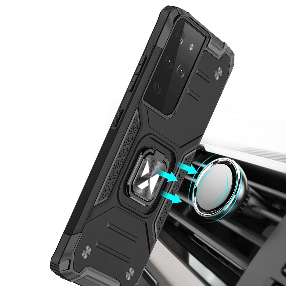 Wozinsky Ring Armor tøft hybriddeksel + magnetisk holder for Samsung Galaxy S22 Ultra blå