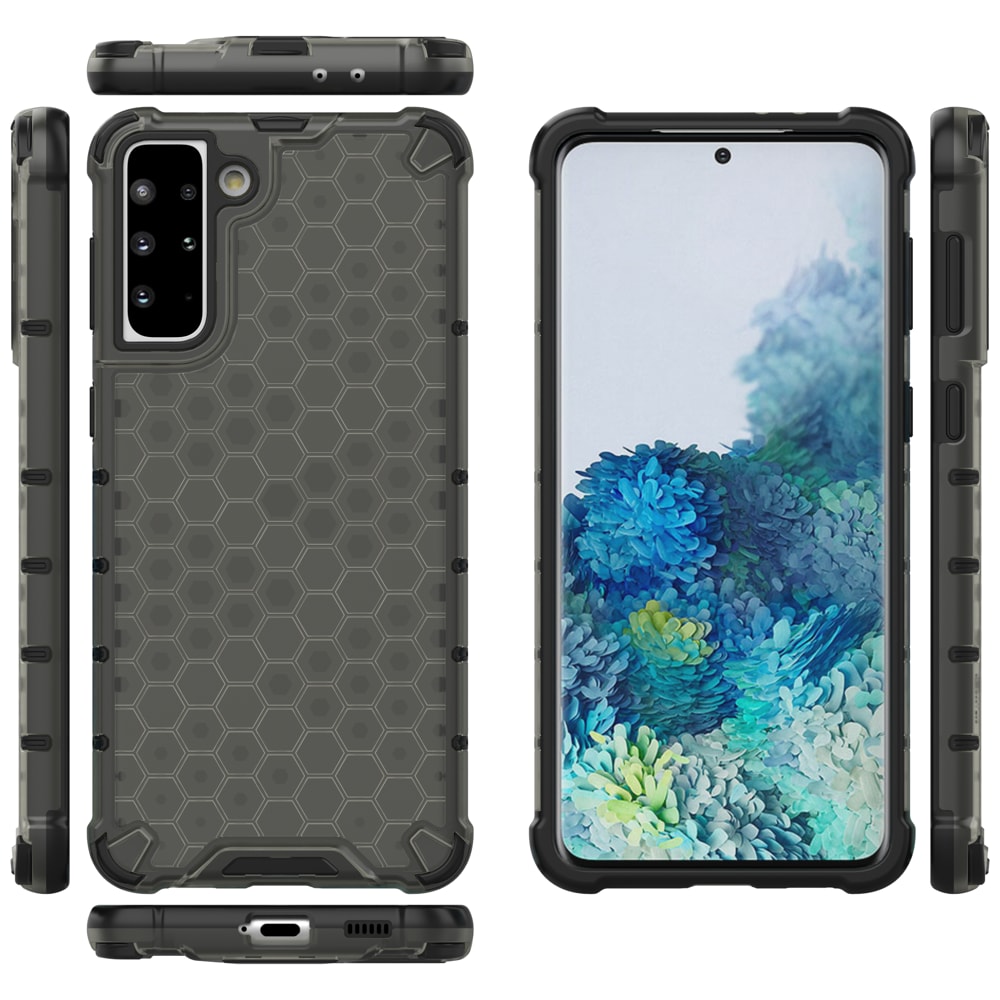 Honeycomb-etui pansrede deksel med en gelramme for Samsung Galaxy S22 + (S22 Plus) svart