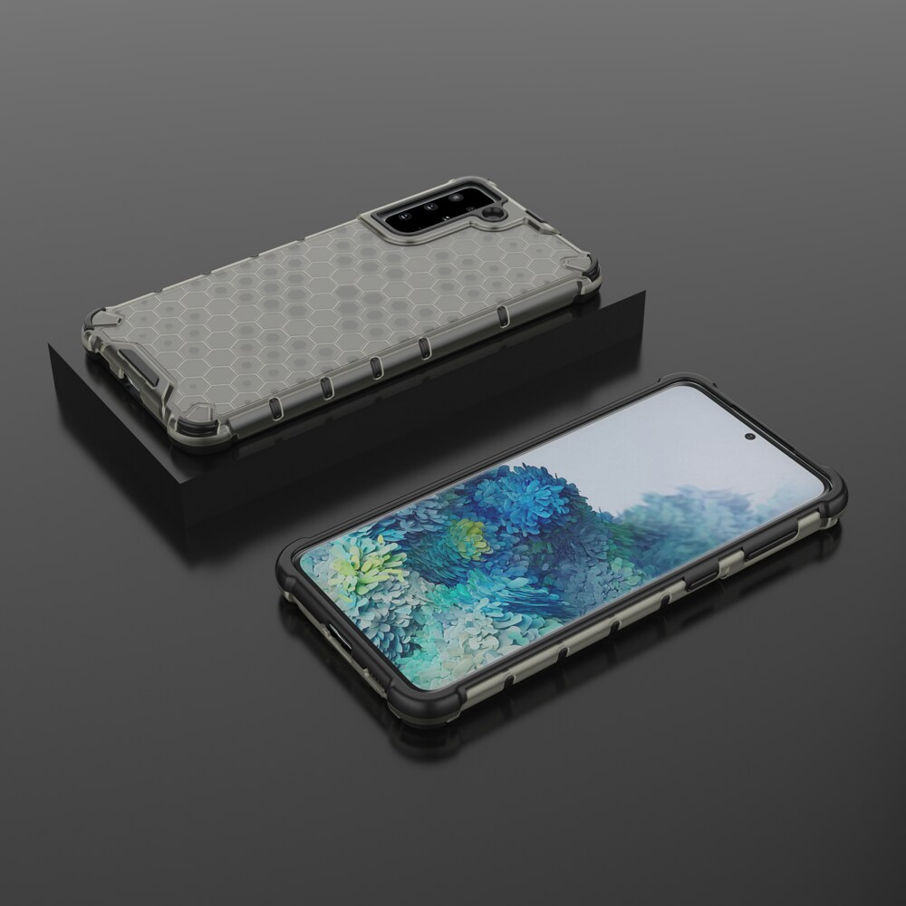 Honeycomb-etui pansrede deksel med en gelramme for Samsung Galaxy S22 + (S22 Plus) svart
