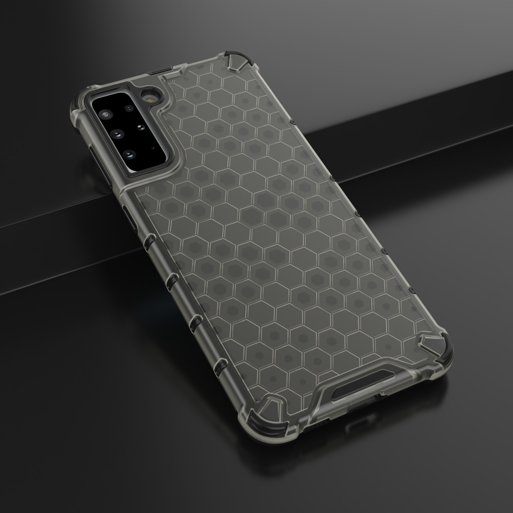 Honeycomb-etui pansrede deksel med en gelramme for Samsung Galaxy S22 + (S22 Plus) svart