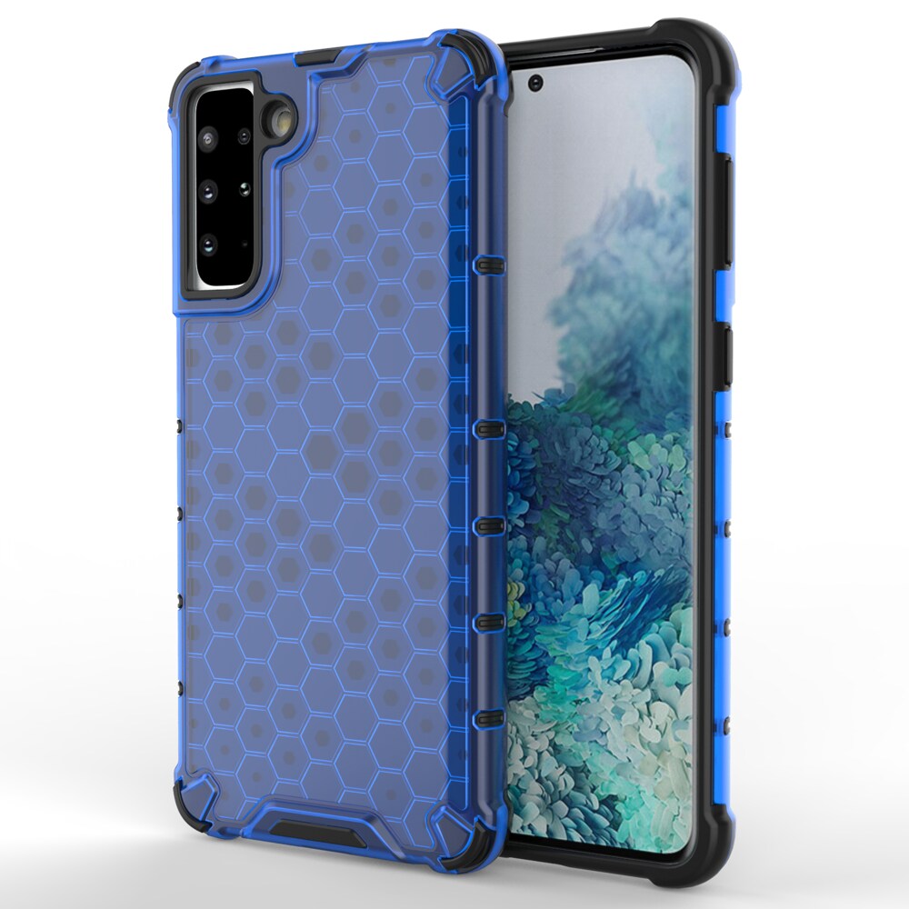 Honeycomb-etui pansrede deksel med en gelramme for Samsung Galaxy S22 + (S22 Plus) blå