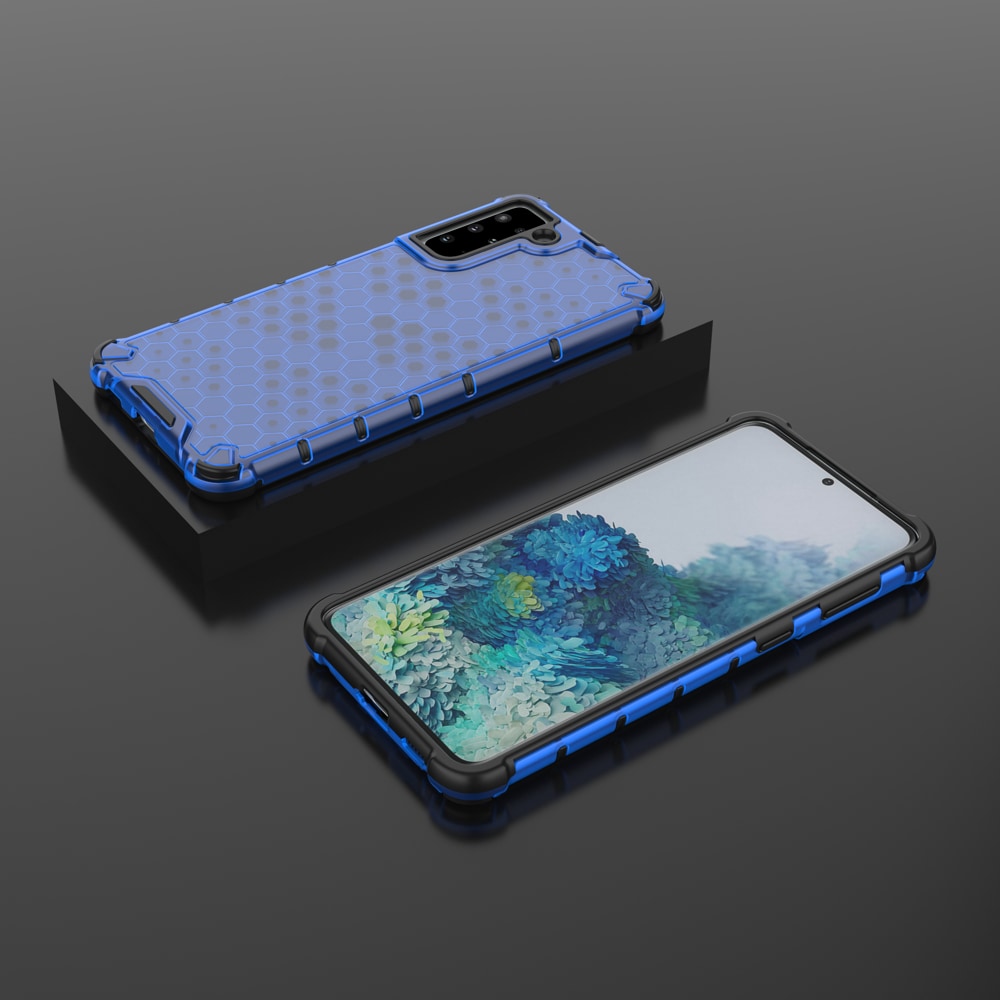 Honeycomb-etui pansrede deksel med en gelramme for Samsung Galaxy S22 + (S22 Plus) blå