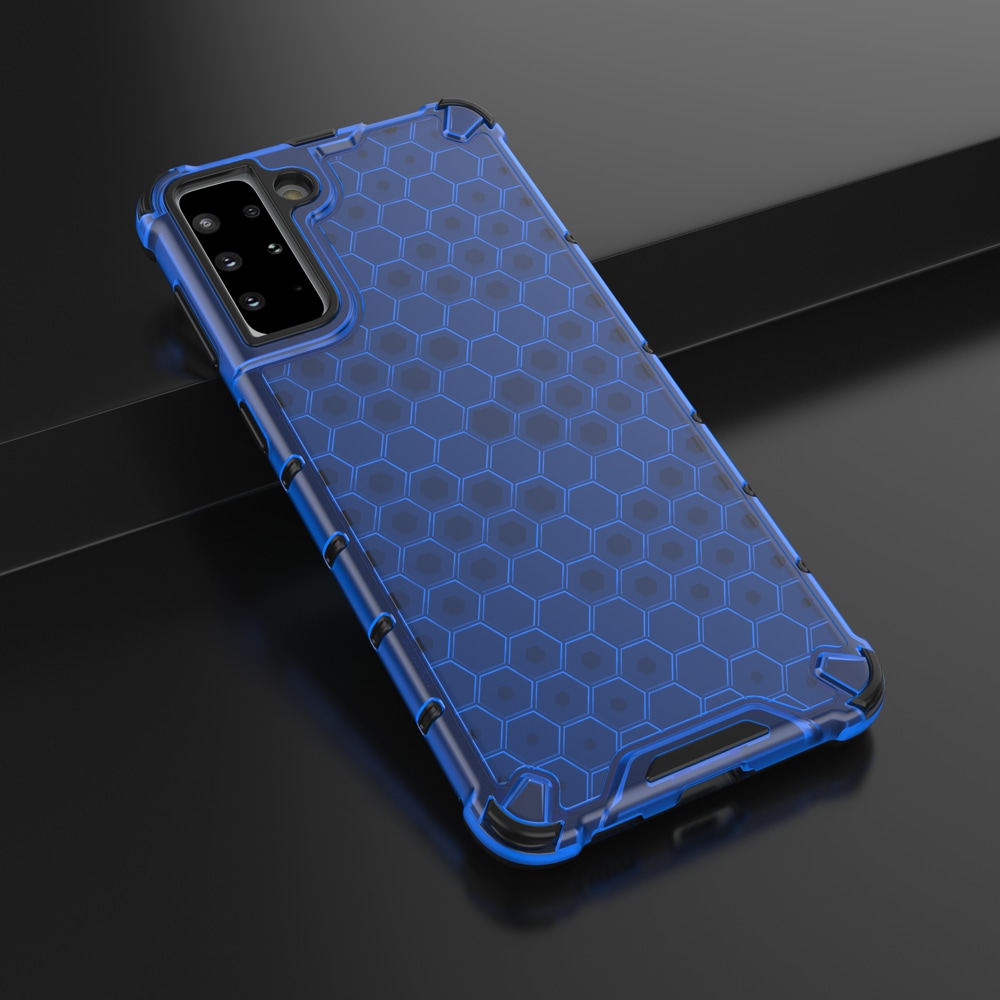 Honeycomb-etui pansrede deksel med en gelramme for Samsung Galaxy S22 + (S22 Plus) blå