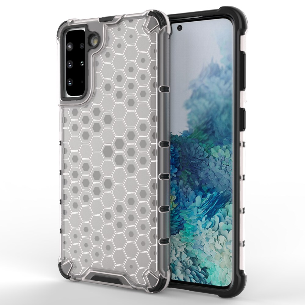 Honeycomb-etui pansrede deksel med en gelramme for Samsung Galaxy S22 + (S22 Plus) gjennomsiktig