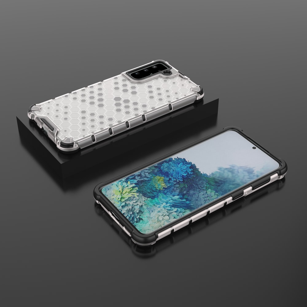 Honeycomb-etui pansrede deksel med en gelramme for Samsung Galaxy S22 + (S22 Plus) gjennomsiktig