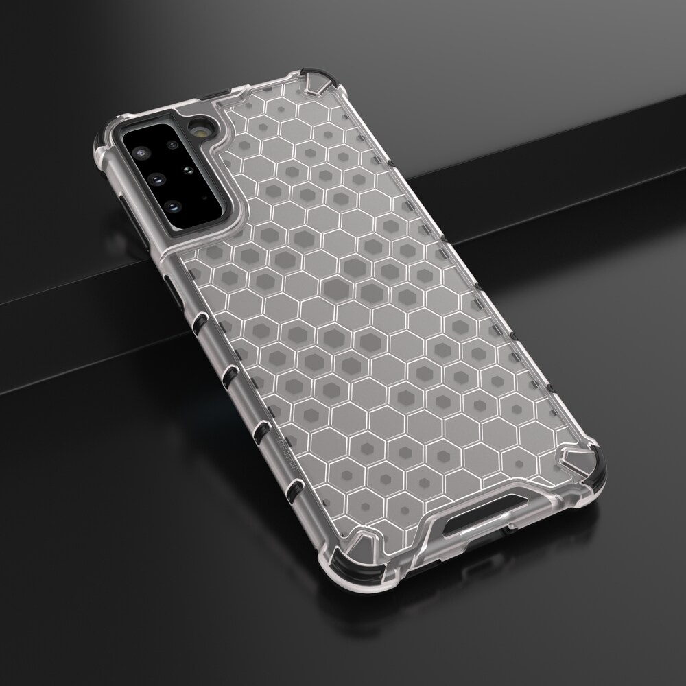 Honeycomb-etui pansrede deksel med en gelramme for Samsung Galaxy S22 + (S22 Plus) gjennomsiktig