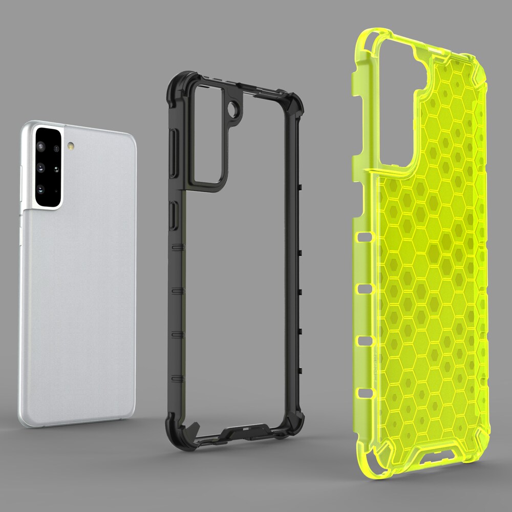 Honeycomb-etui pansrede deksel med en gelramme for Samsung Galaxy S22 + (S22 Plus) gjennomsiktig