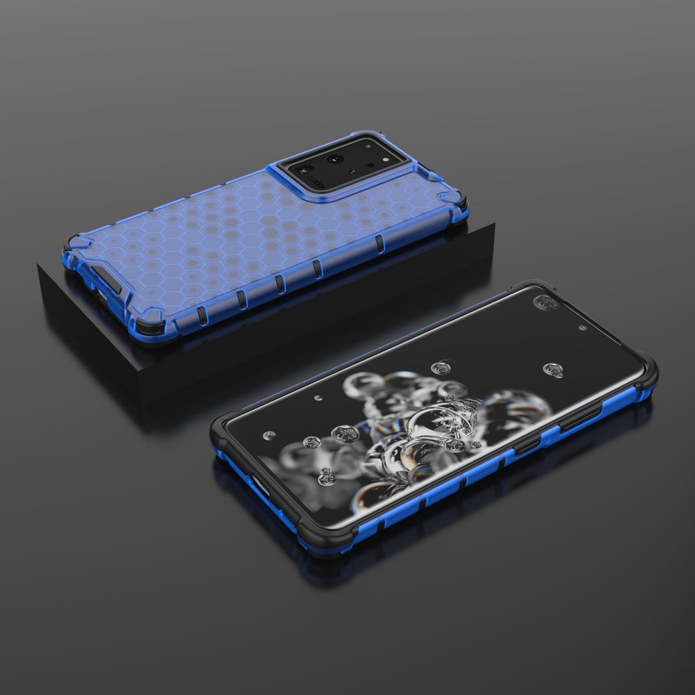 Honeycomb-etui pansrede deksel med en gelramme for Samsung Galaxy S22 Ultra blå