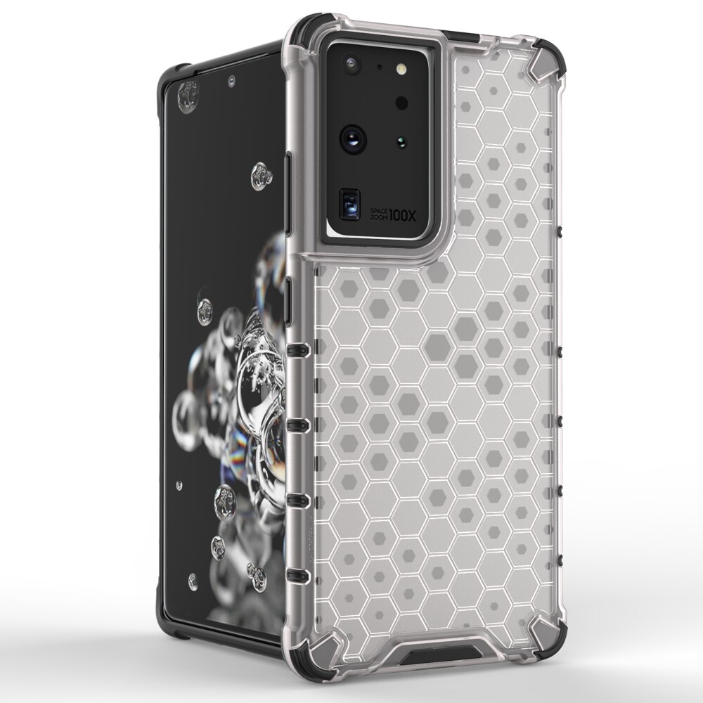 Honeycomb-etui pansrede deksel med en gelramme for Samsung Galaxy S22 Ultra blå