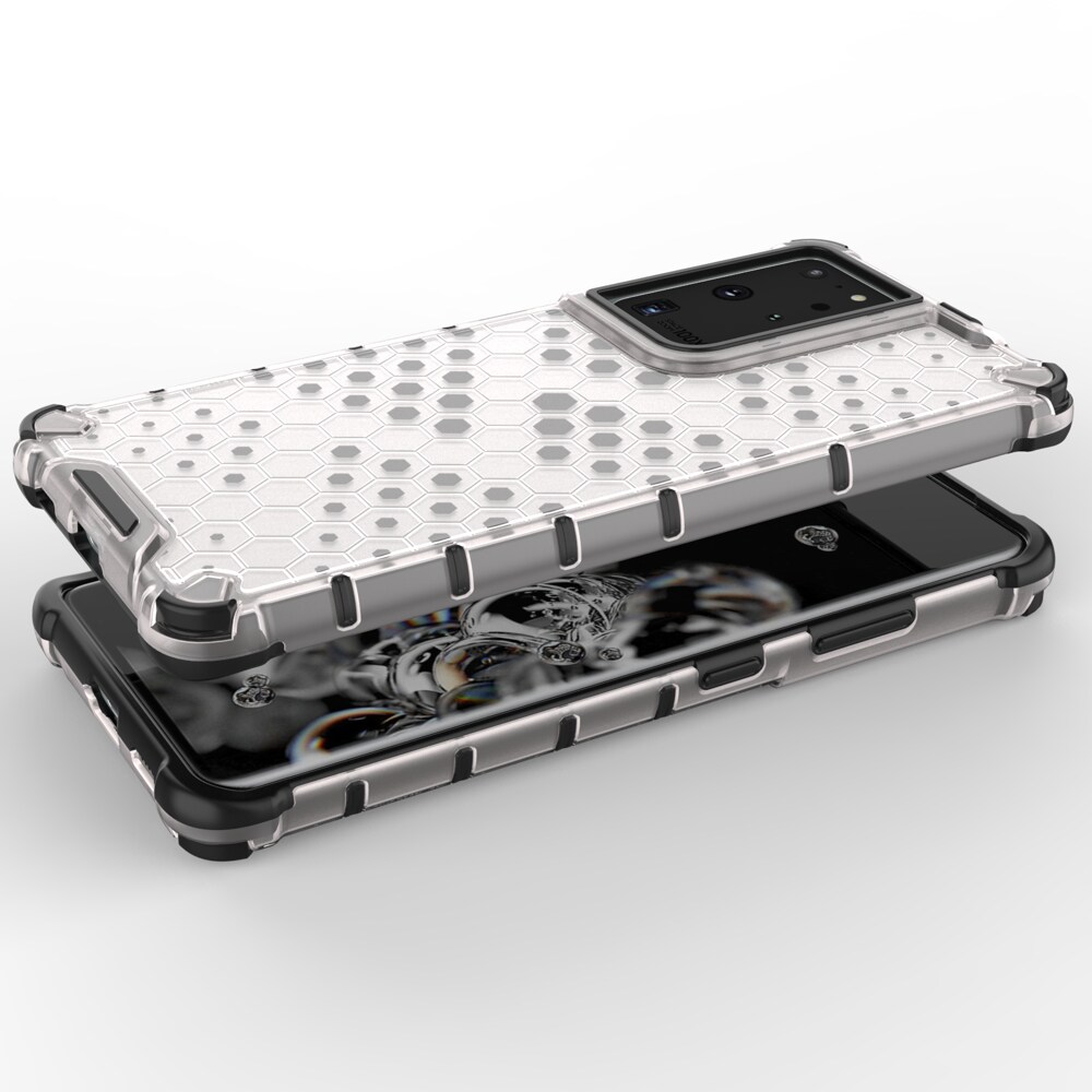 Honeycomb-etui pansrede deksel med en gelramme for Samsung Galaxy S22 Ultra blå