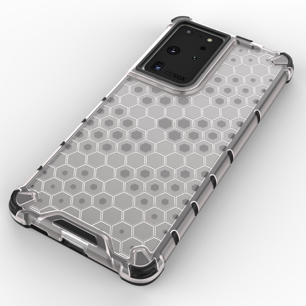 Honeycomb-etui pansrede deksel med en gelramme for Samsung Galaxy S22 Ultra blå