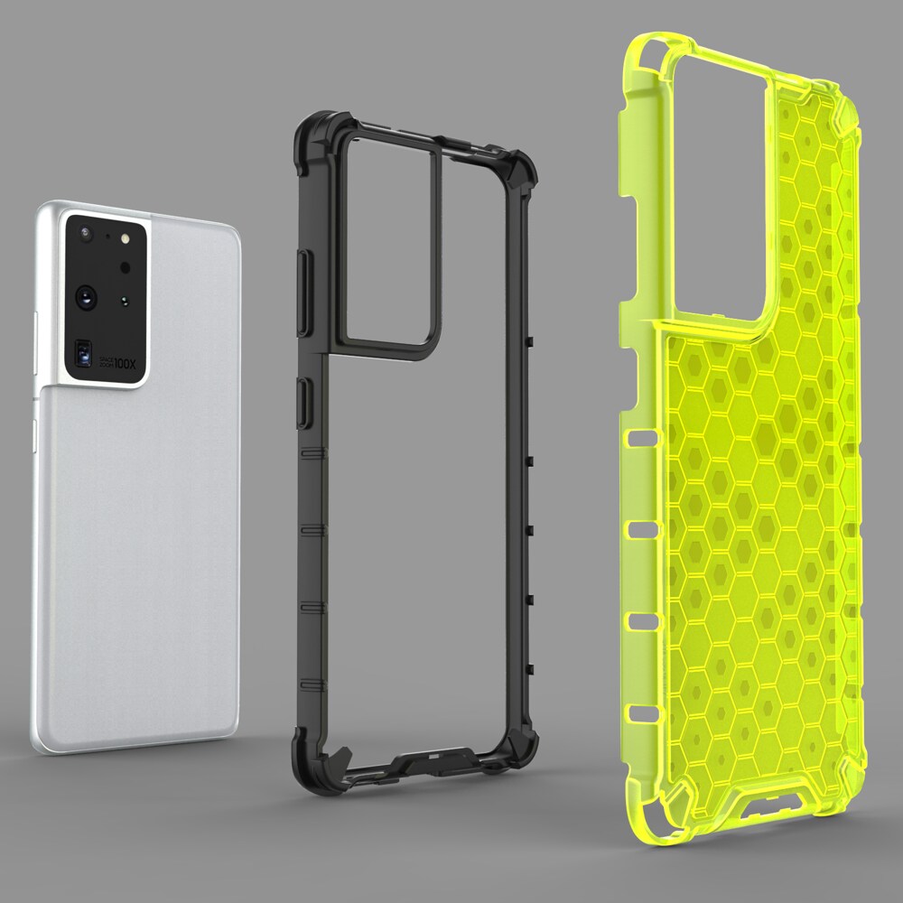 Honeycomb-etui pansrede deksel med en gelramme for Samsung Galaxy S22 Ultra blå