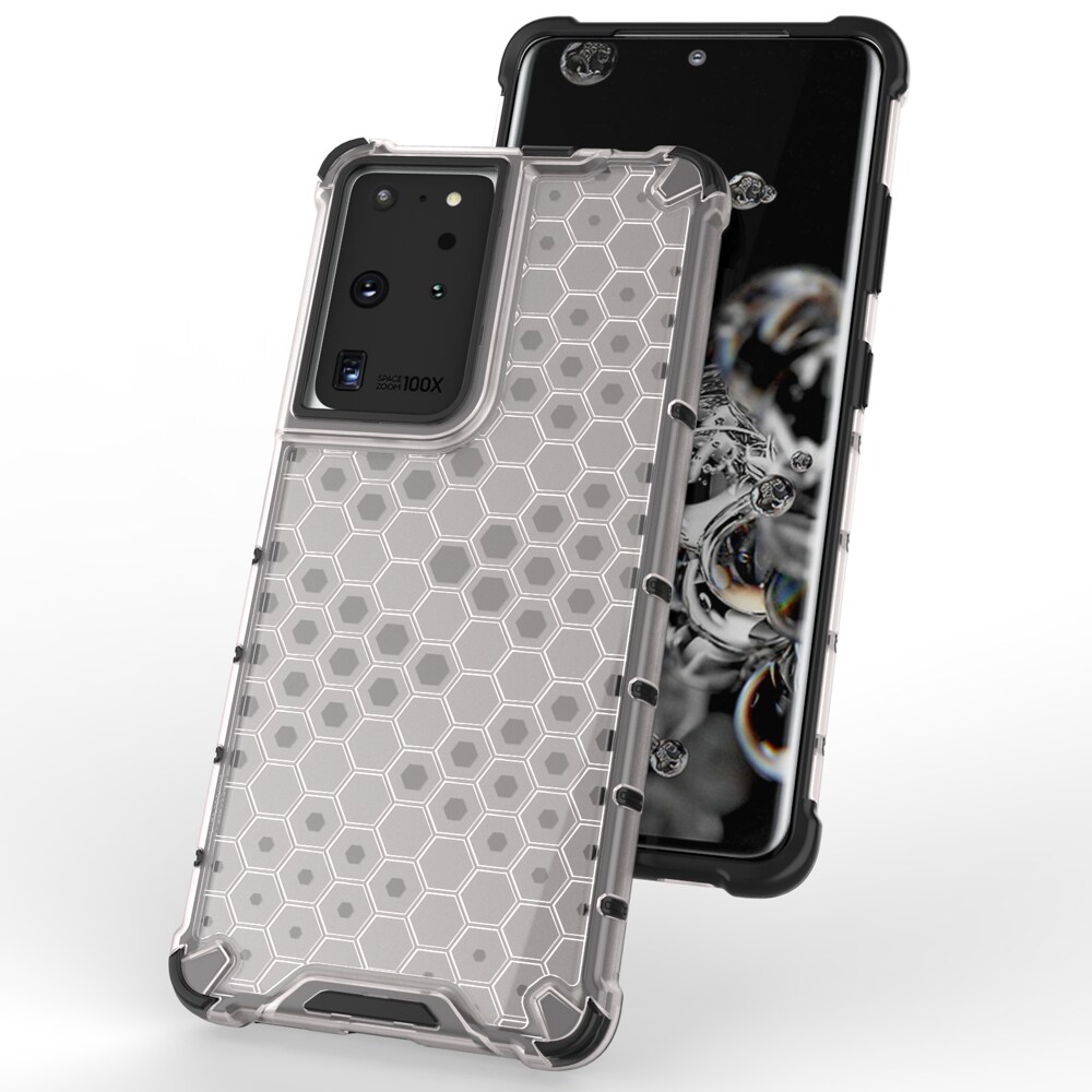 Honeycomb-etui pansrede deksel med en gelramme for Samsung Galaxy S22 Ultra blå