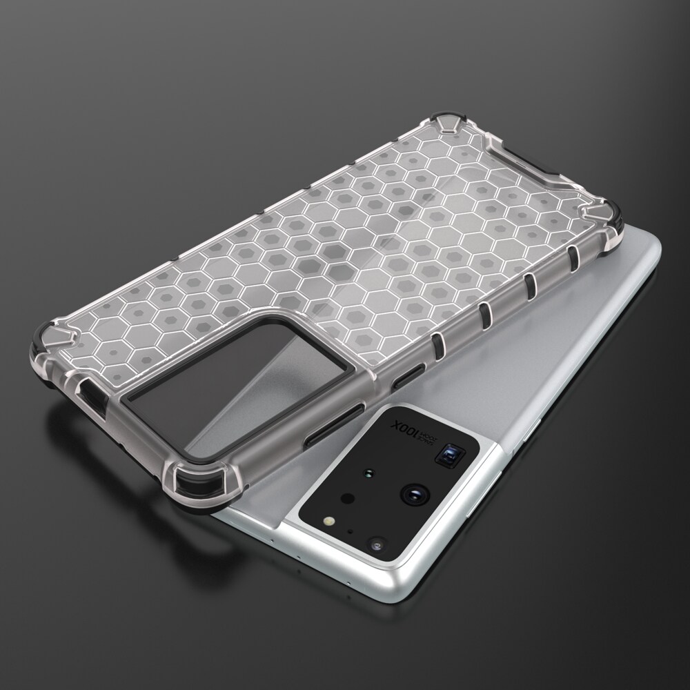 Honeycomb-etui pansrede deksel med en gelramme for Samsung Galaxy S22 Ultra blå