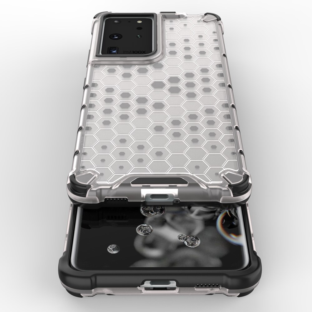 Honeycomb-etui pansrede deksel med en gelramme for Samsung Galaxy S22 Ultra blå