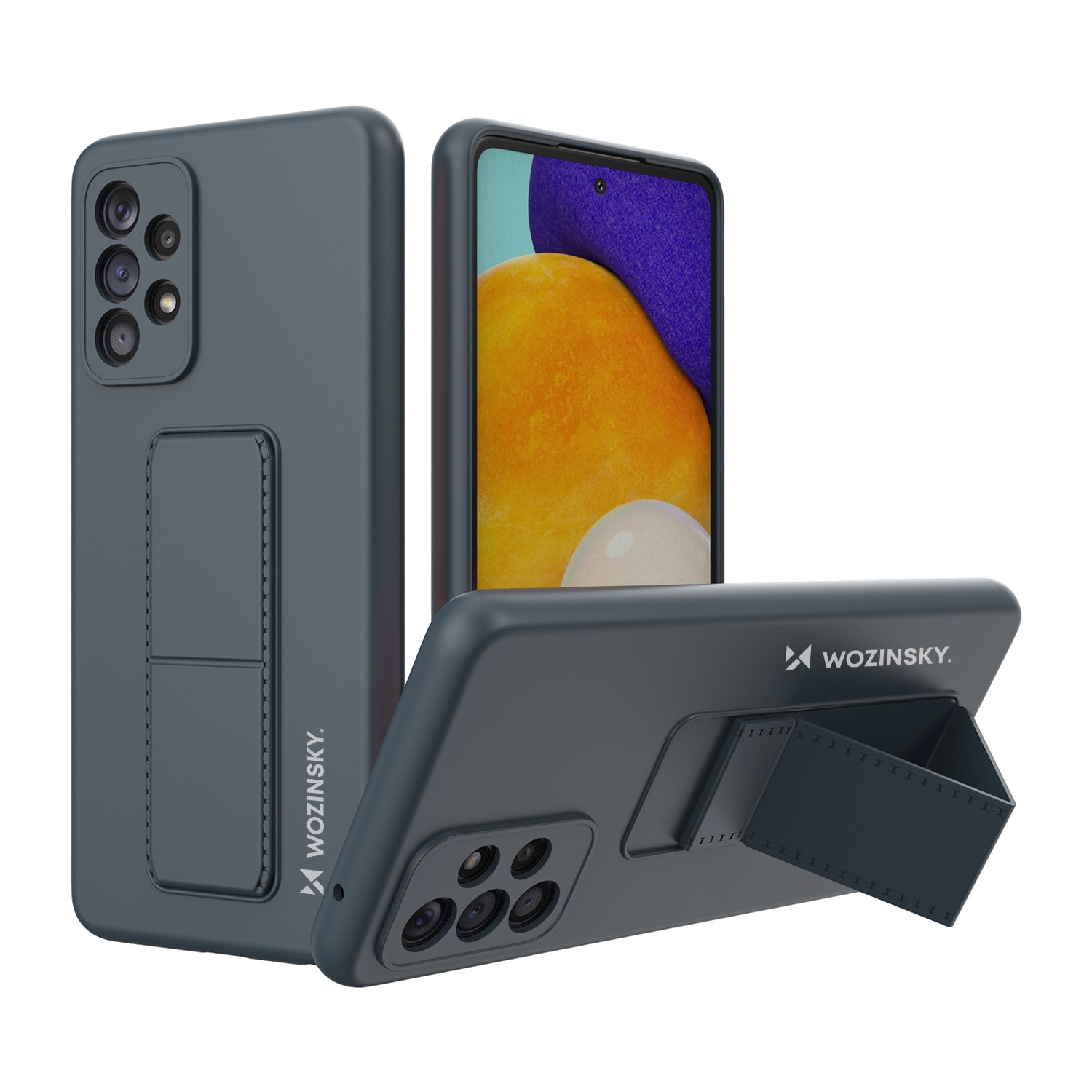 Wozinsky Kickstand Case silikon etui med stativ for Samsung Galaxy A73 marineblå