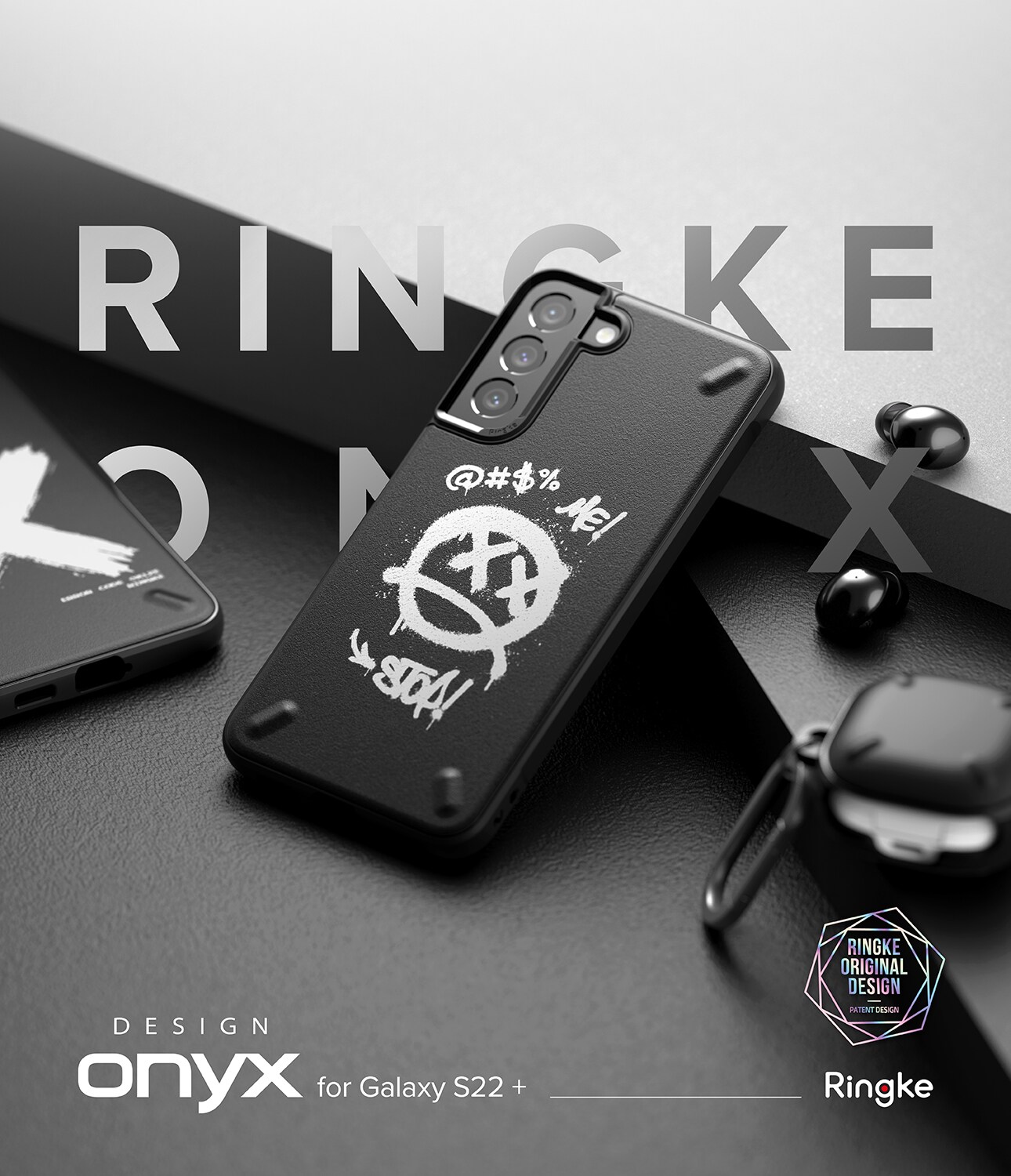 Ringke Onyx Design Slitesterkt TPU-deksel for Samsung Galaxy S22 + (S22 Plus) svart (Graffiti) ()