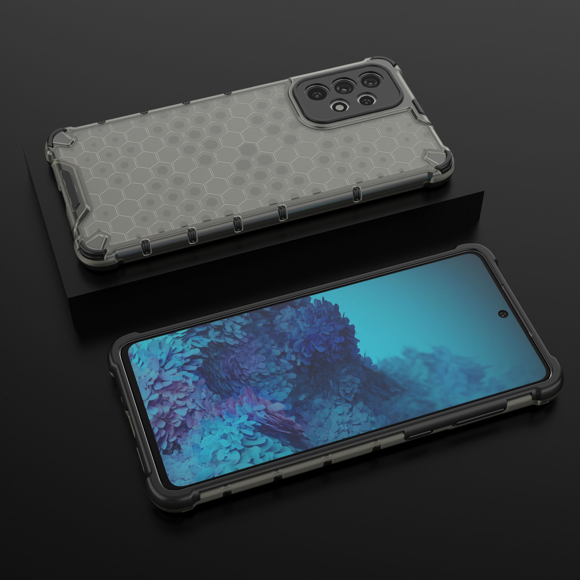 Honeycomb-etui pansrede deksel med en gelramme for Samsung Galaxy A73 svart