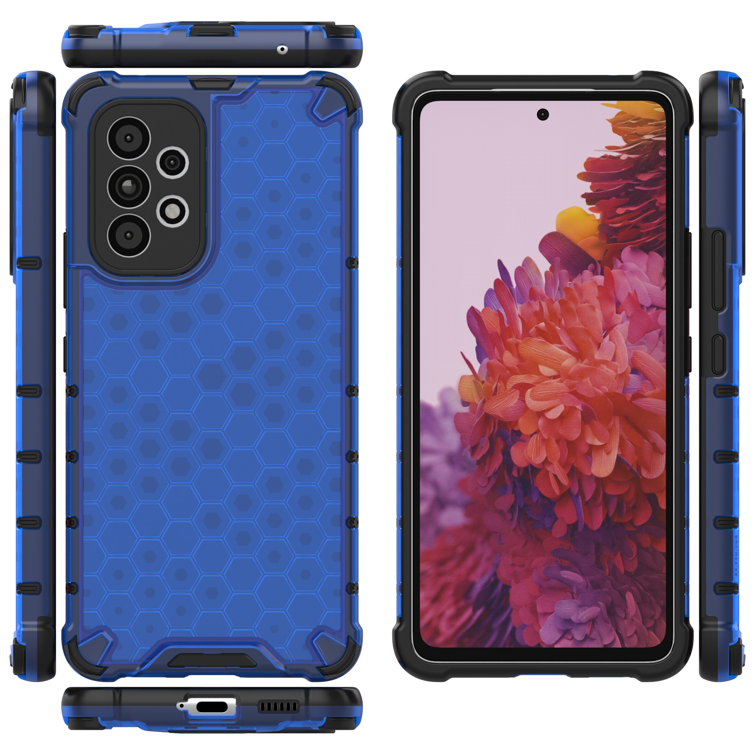 Honeycomb-etui pansrede deksel med en gelramme for Samsung Galaxy A73 svart
