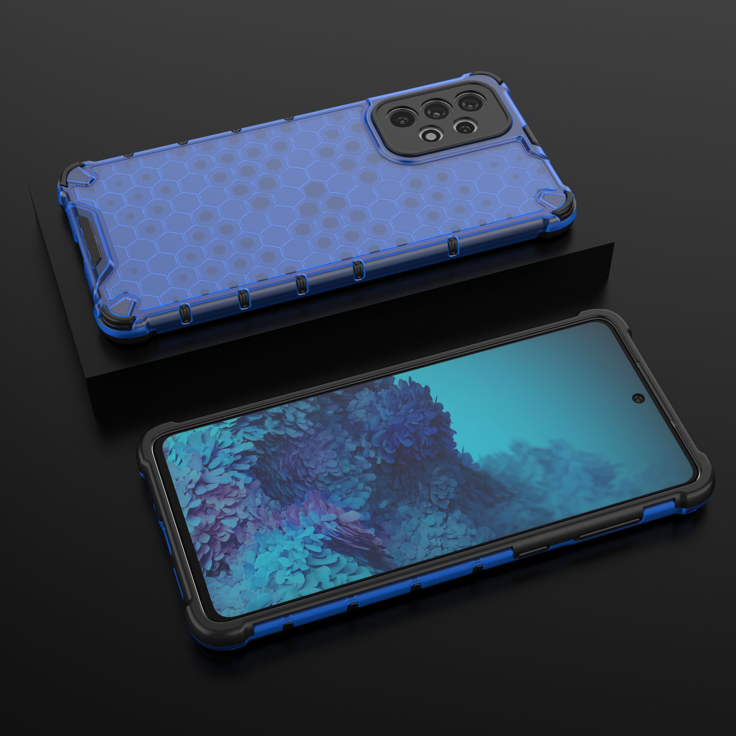 Honeycomb-etui pansrede deksel med en gelramme for Samsung Galaxy A73 blå