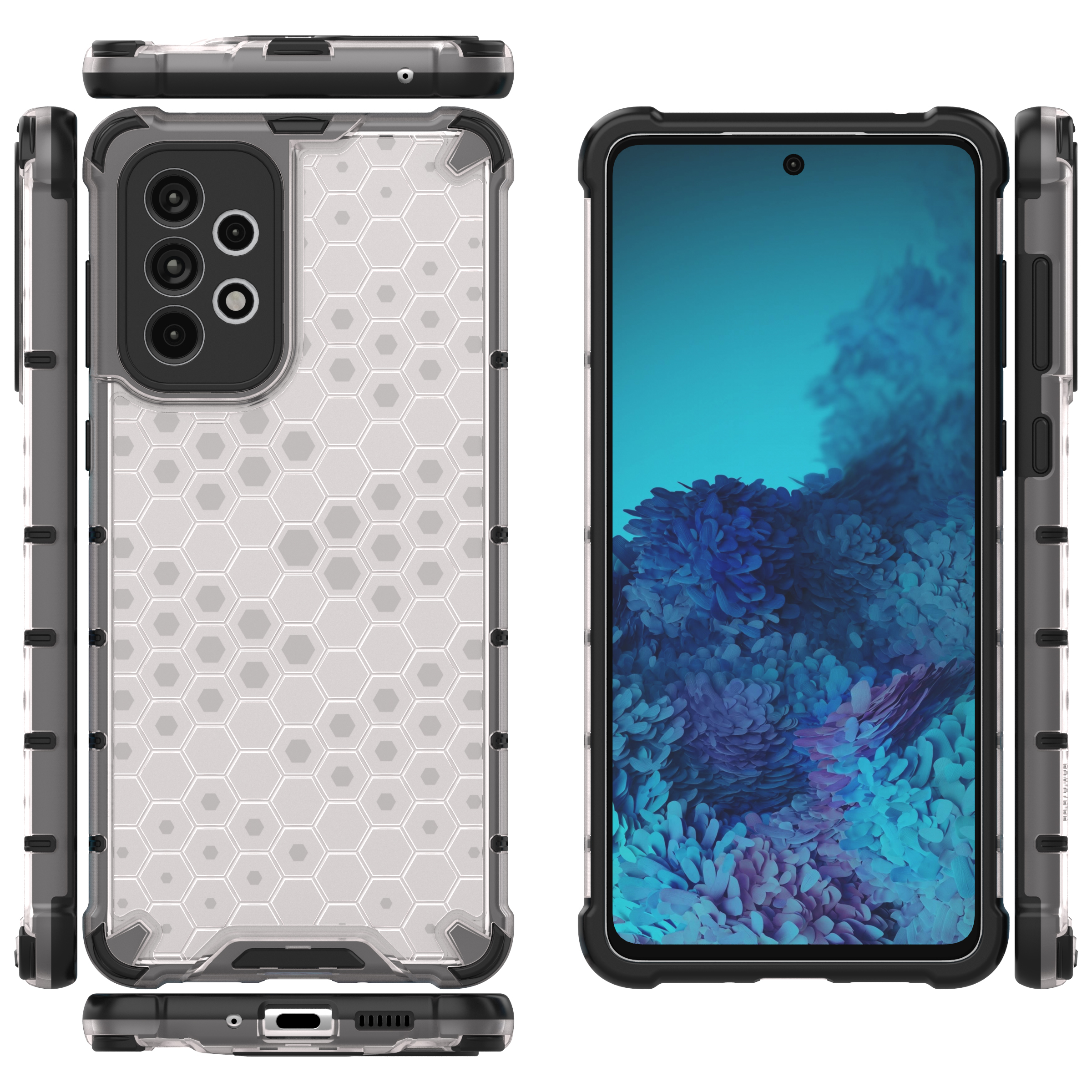 Honeycomb-etui pansrede deksel med en gelramme for Samsung Galaxy A73 gjennomsiktig
