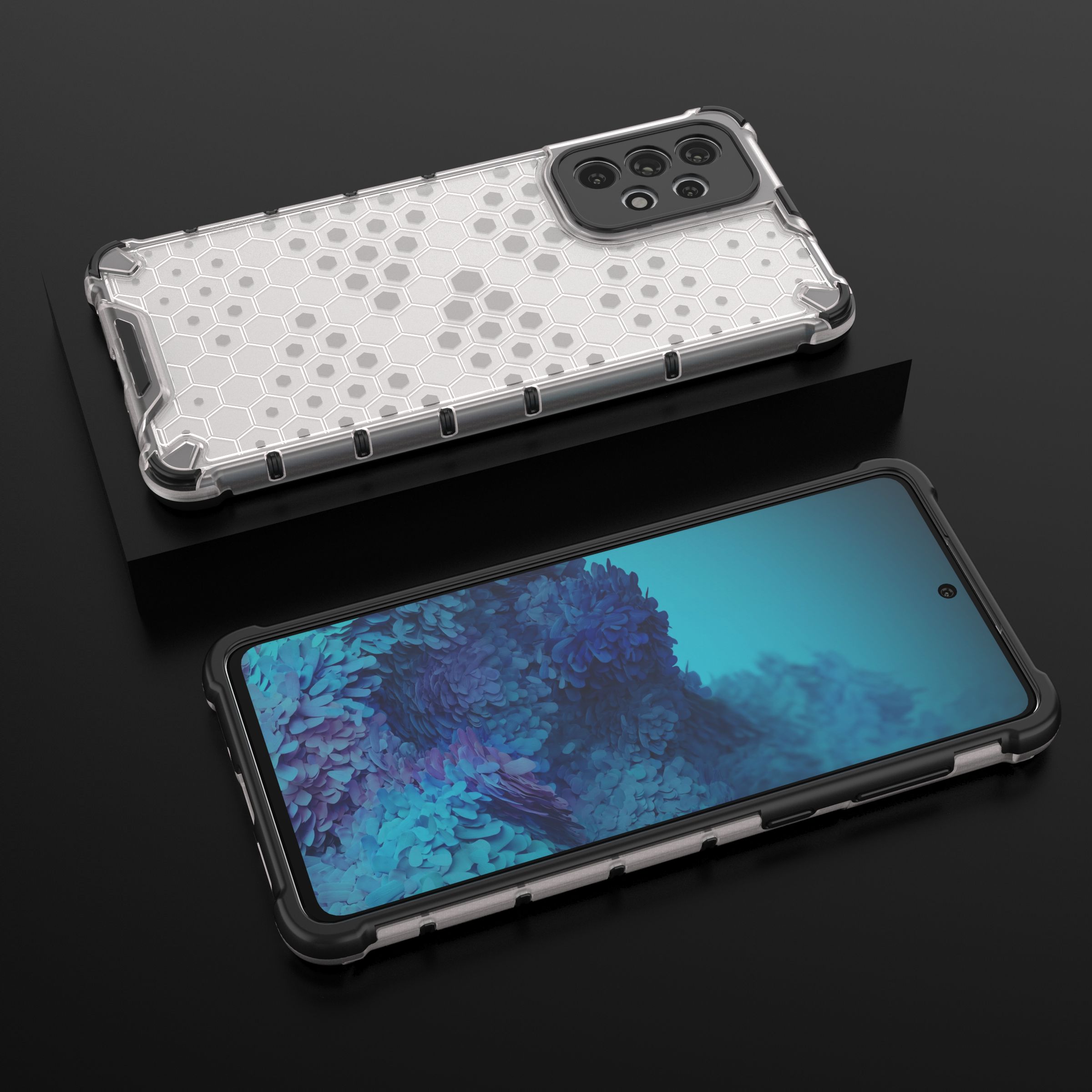 Honeycomb-etui pansrede deksel med en gelramme for Samsung Galaxy A73 gjennomsiktig