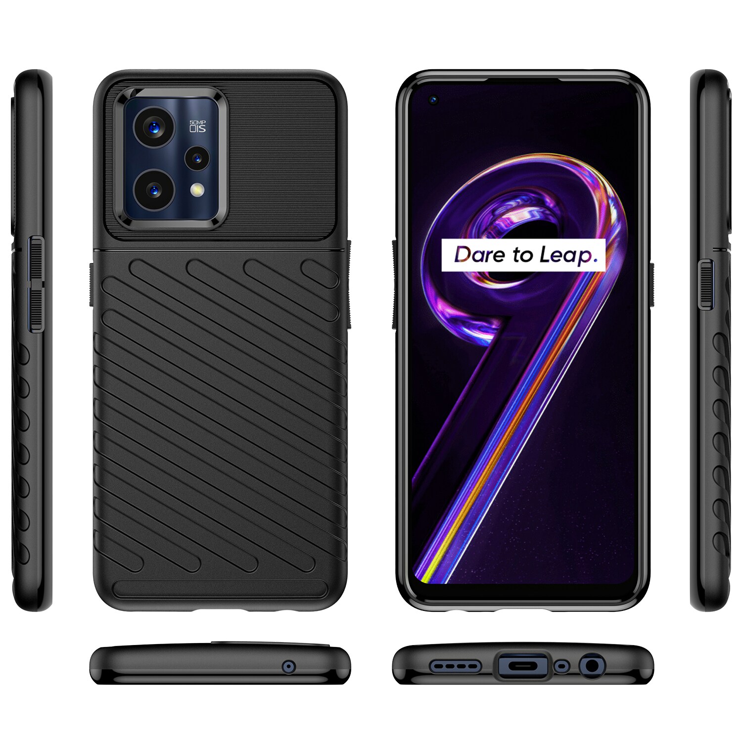 Thunder Case Fleksibelt pansredeksel for Realme 9 Pro + (9 Pro Plus) svart
