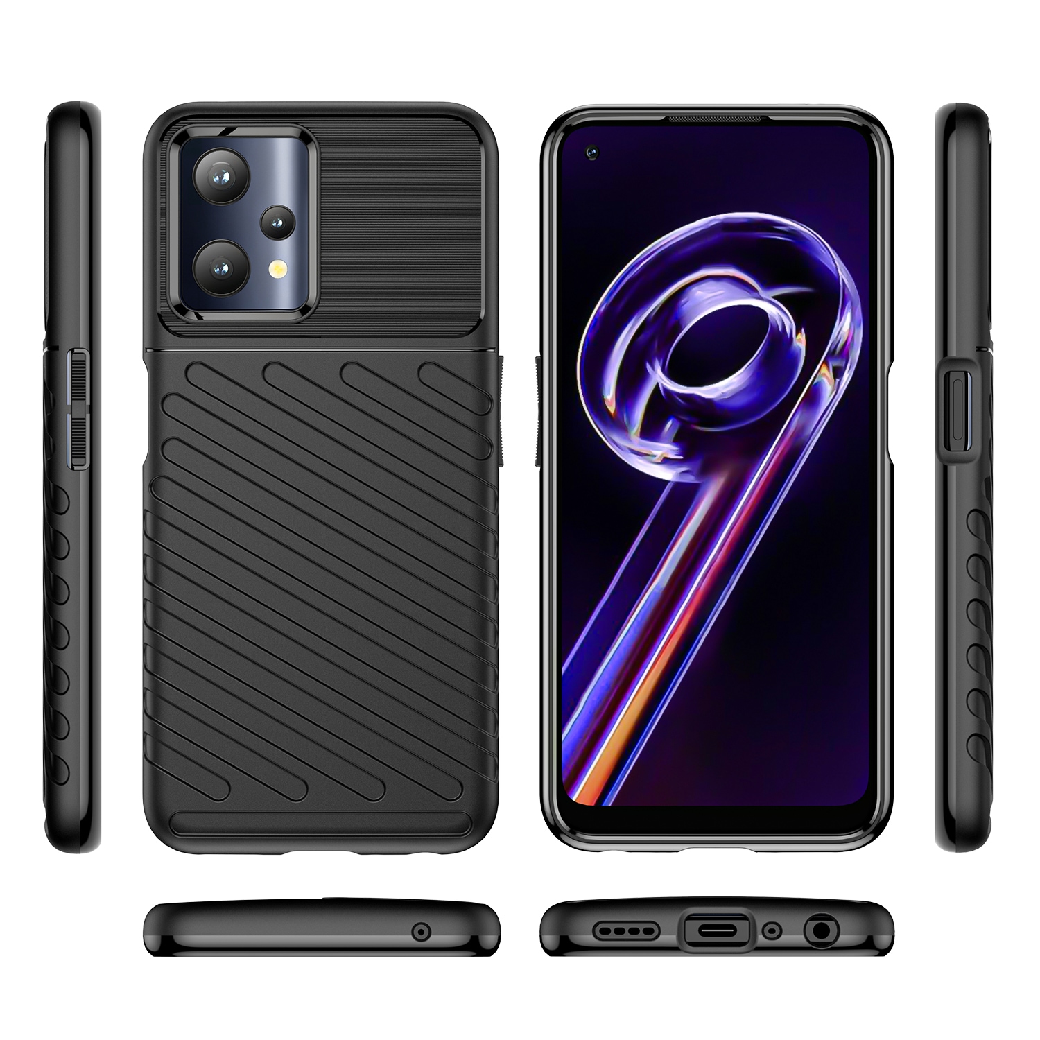 Thunder Case fleksibelt pansrede deksel Realme 9 Pro svart