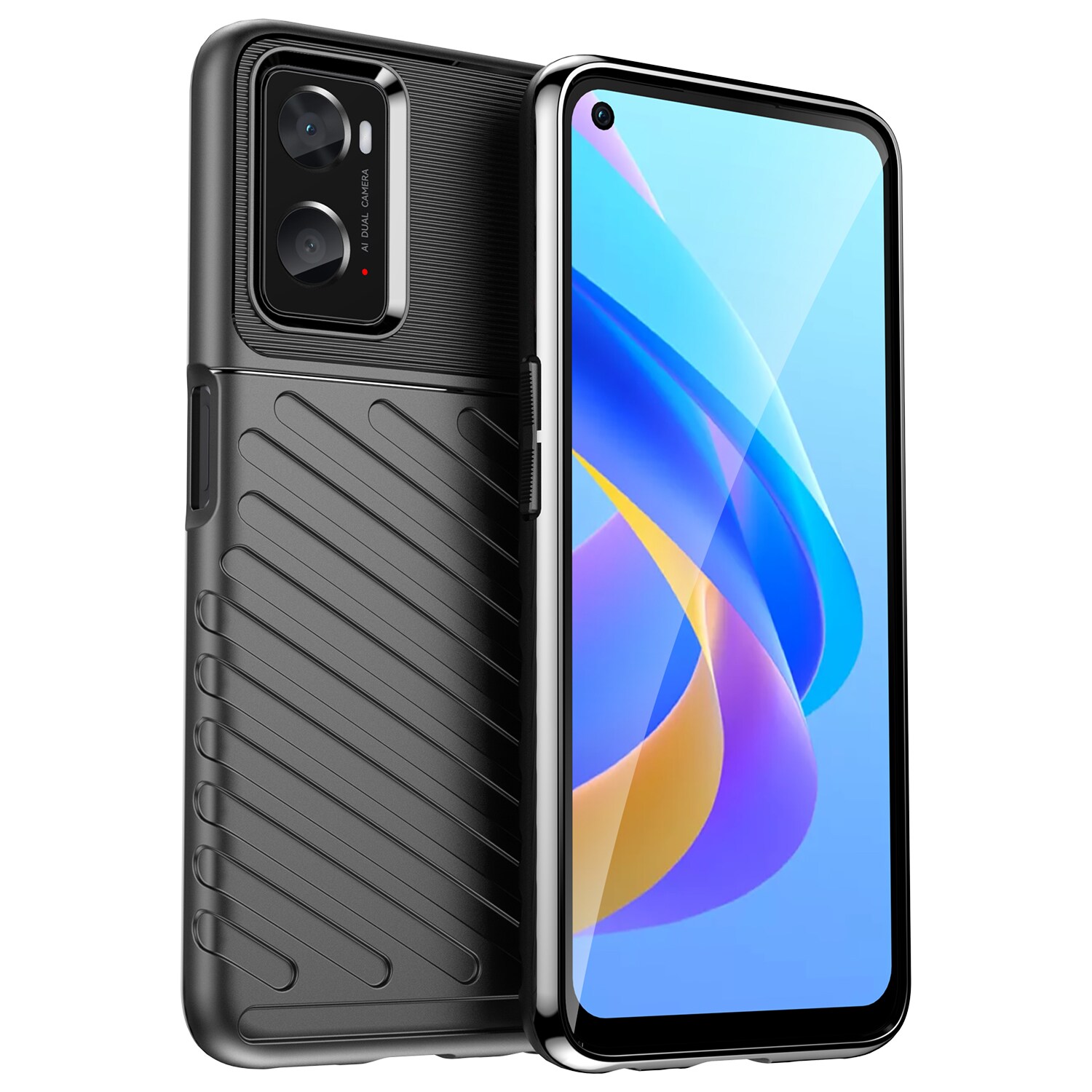 Thunder Case fleksibelt pansredeksel for Oppo A76 / Oppo A36 / Realme 9i svart