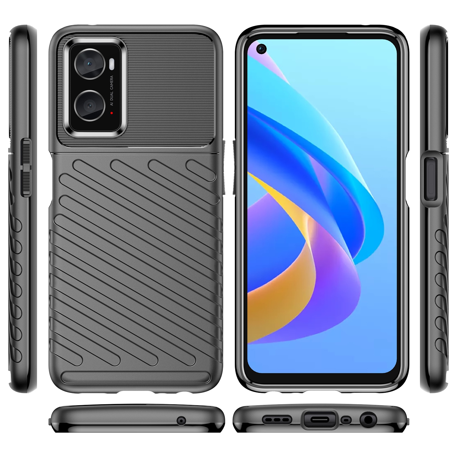 Thunder Case fleksibelt pansredeksel for Oppo A76 / Oppo A36 / Realme 9i svart