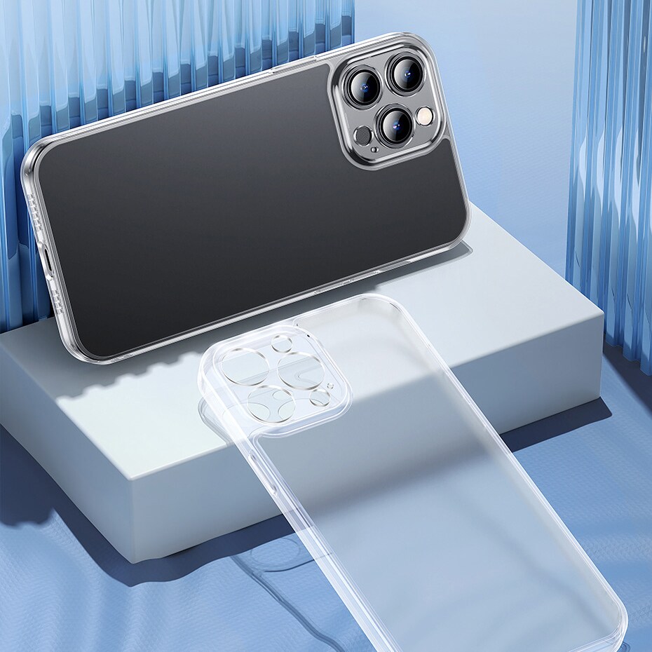 Baseus Frosted Glass Case for iPhone 13 Pro Max, Hard Case with Transparent Gel Frame (ARWS000802)