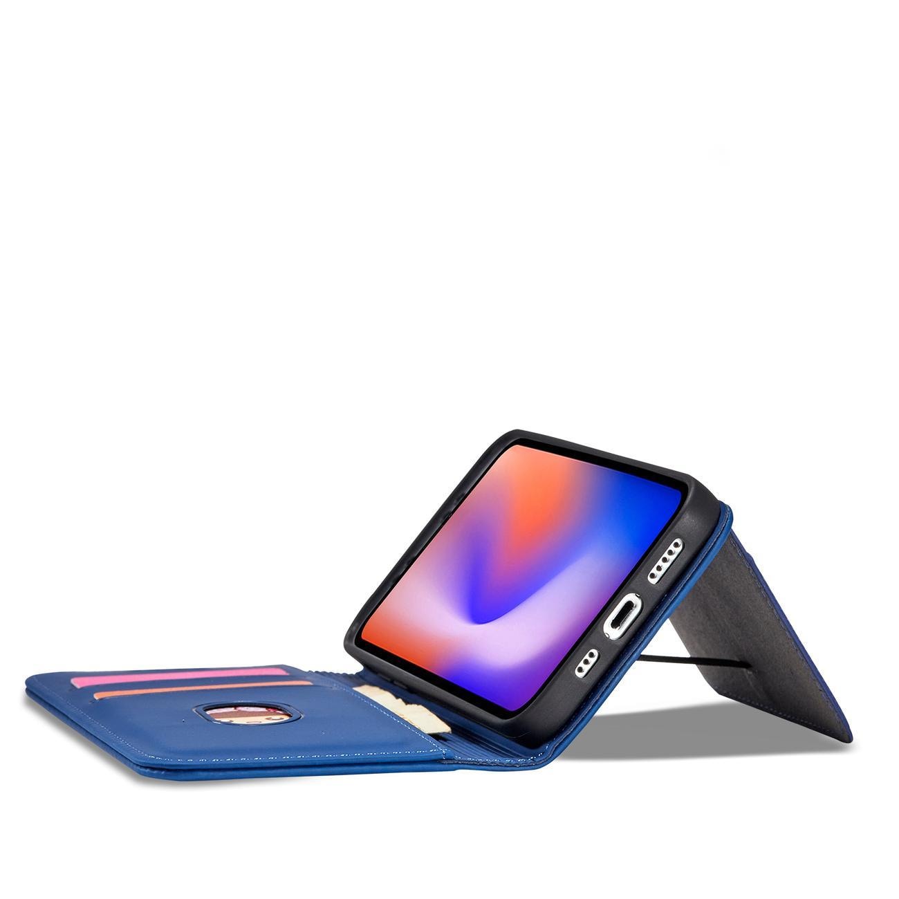 Magnet Kortveske for iPhone 12 Pro deksel kort lommebok kortstativ blå