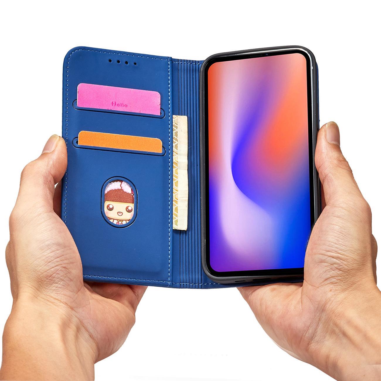 Magnet Kortveske for iPhone 12 Pro deksel kort lommebok kortstativ blå