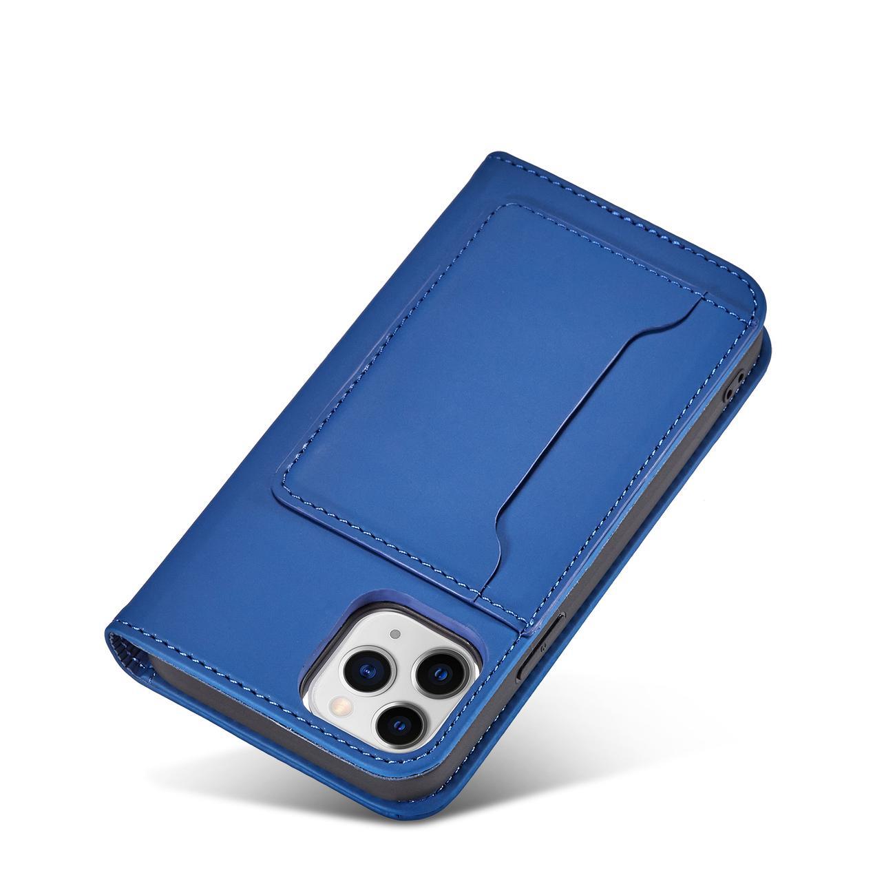 Magnet Kortveske for iPhone 12 Pro deksel kort lommebok kortstativ blå