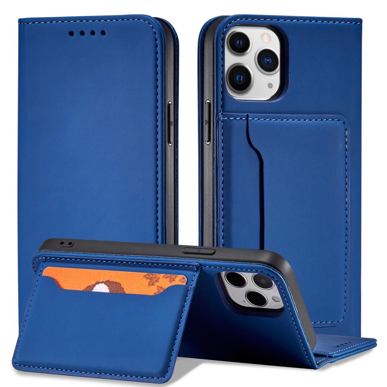 Magnet Kortveske for iPhone 12 Pro deksel kort lommebok kortstativ blå