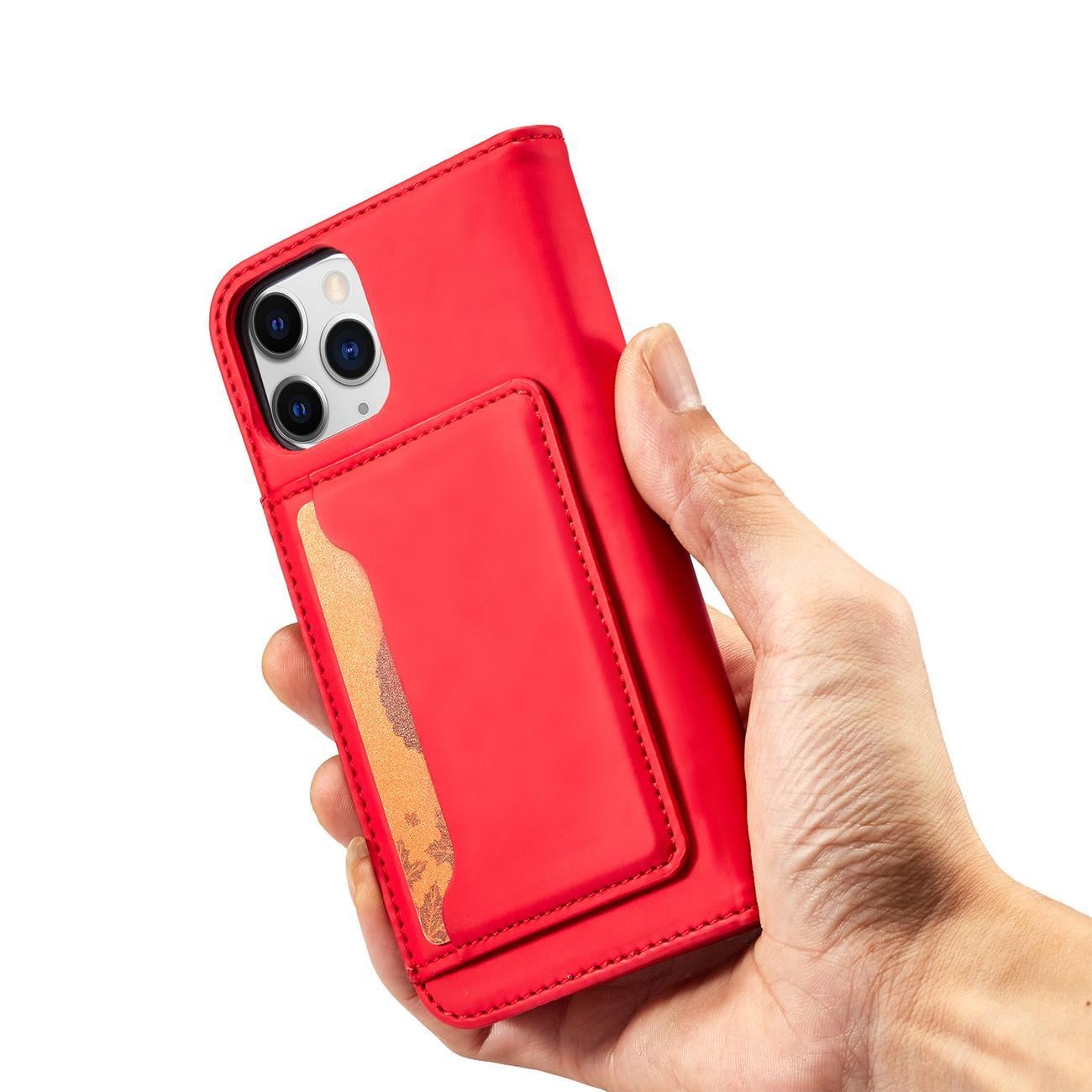 Magnet Kortveske for iPhone 12 Pro Veske Kortlommebok Kortholder Rød
