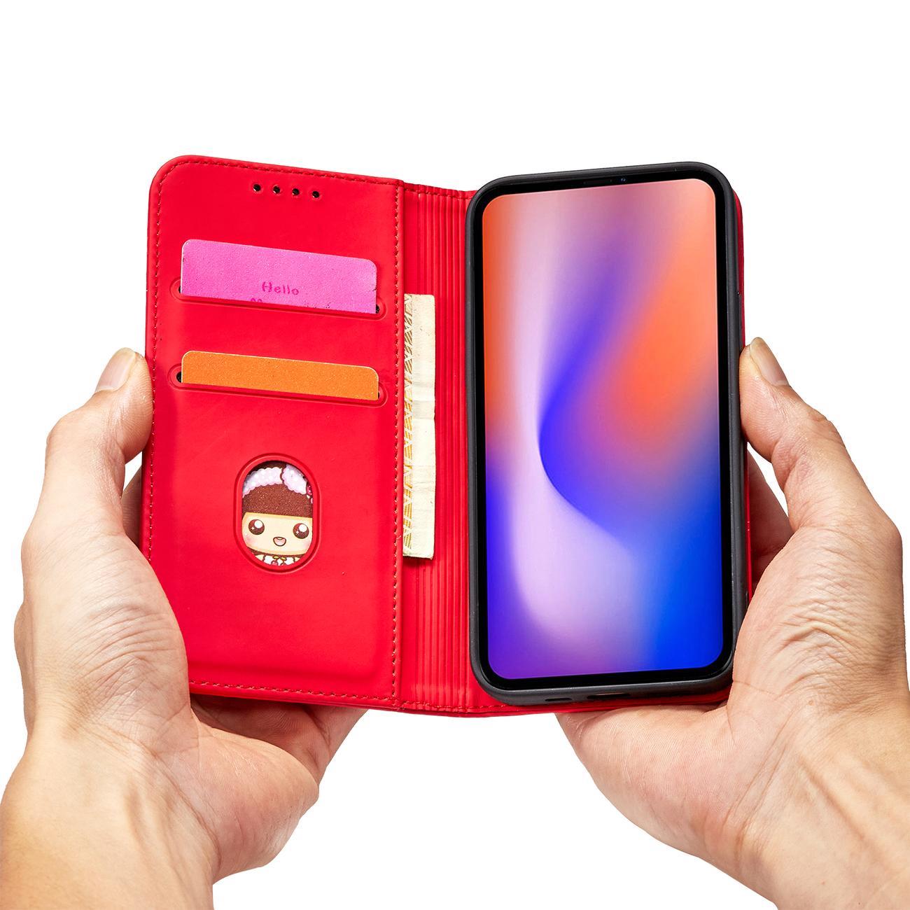 Magnet Kortveske for iPhone 12 Pro Veske Kortlommebok Kortholder Rød