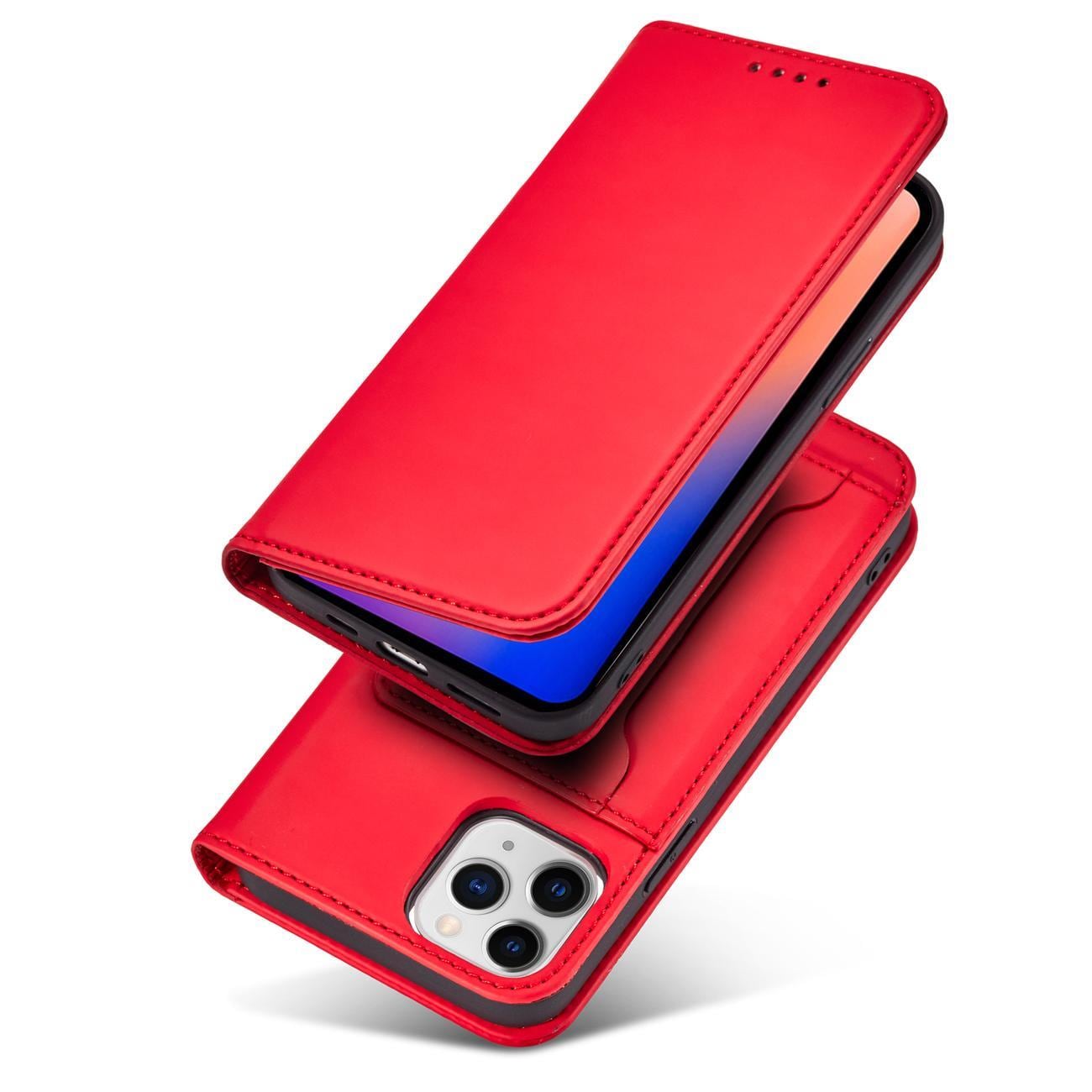 Magnet Kortveske for iPhone 12 Pro Veske Kortlommebok Kortholder Rød