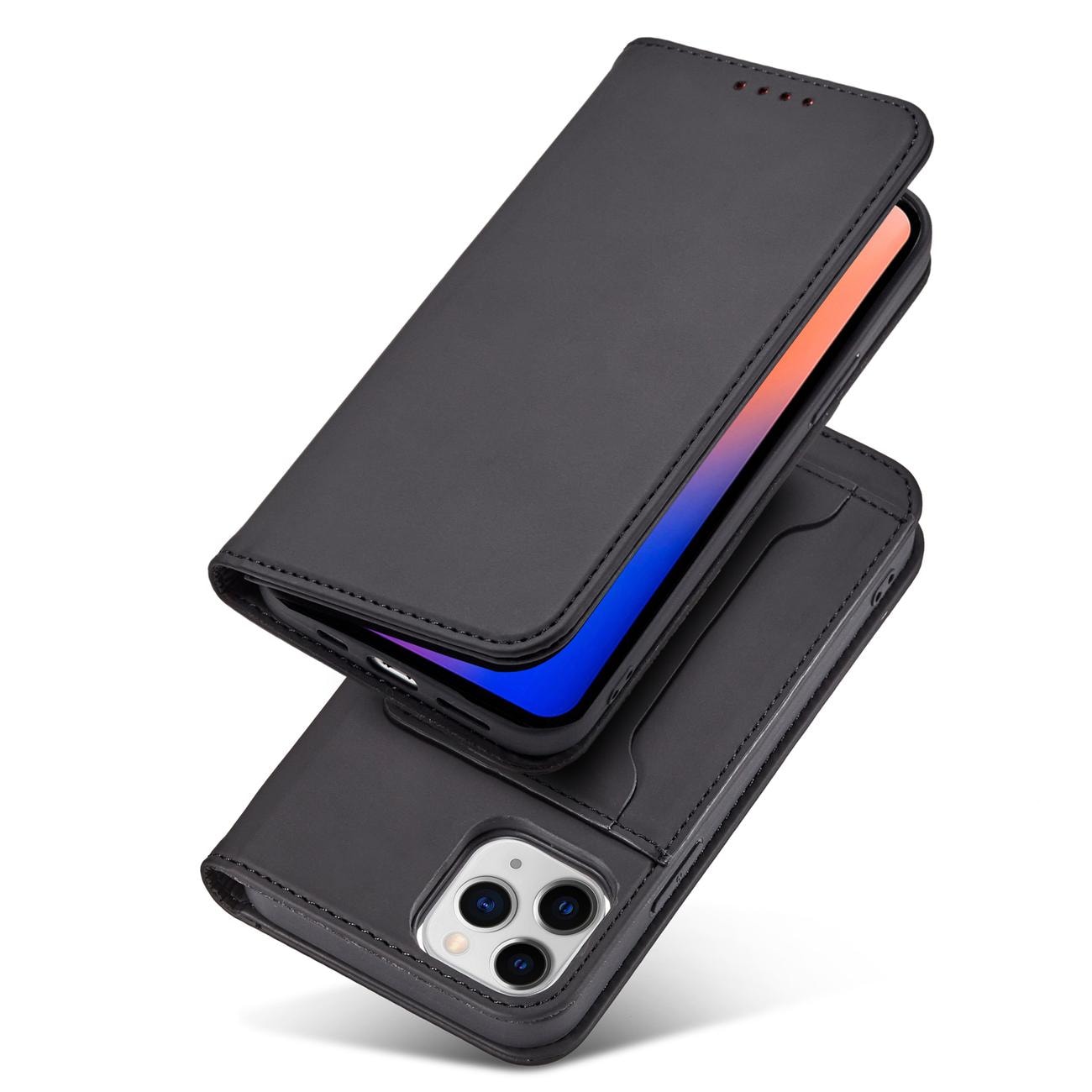 Magnet Kortveske for iPhone 12 Pro Max Veske Kortlommebok Kortholder Svart