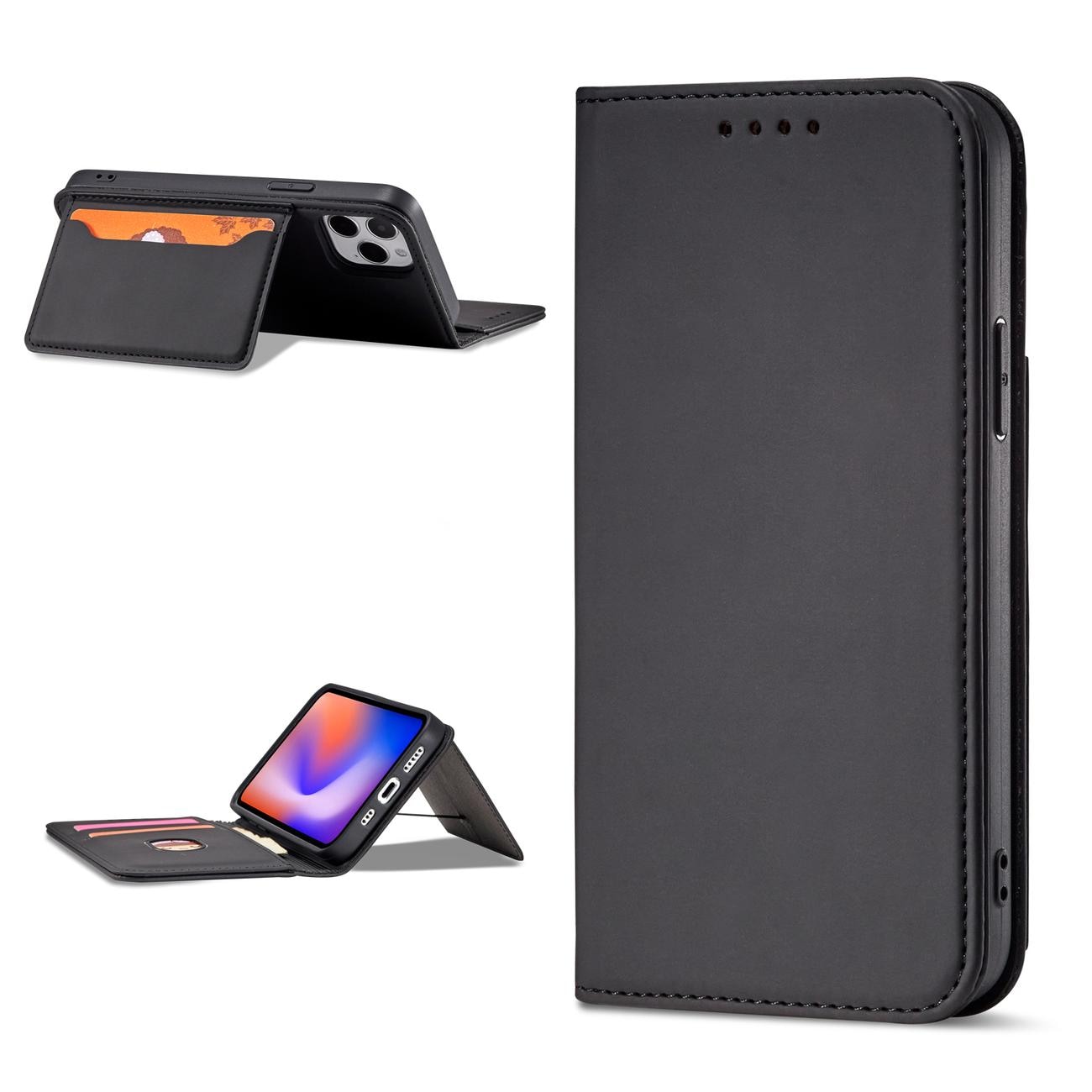 Magnet Kortveske for iPhone 12 Pro Max Veske Kortlommebok Kortholder Svart