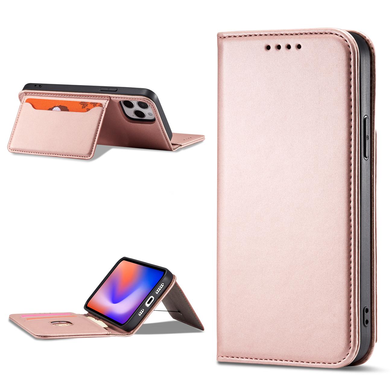 Magnet Kortveske for iPhone 12 Pro Max Veske Kortlommebok Kortholder Rosa