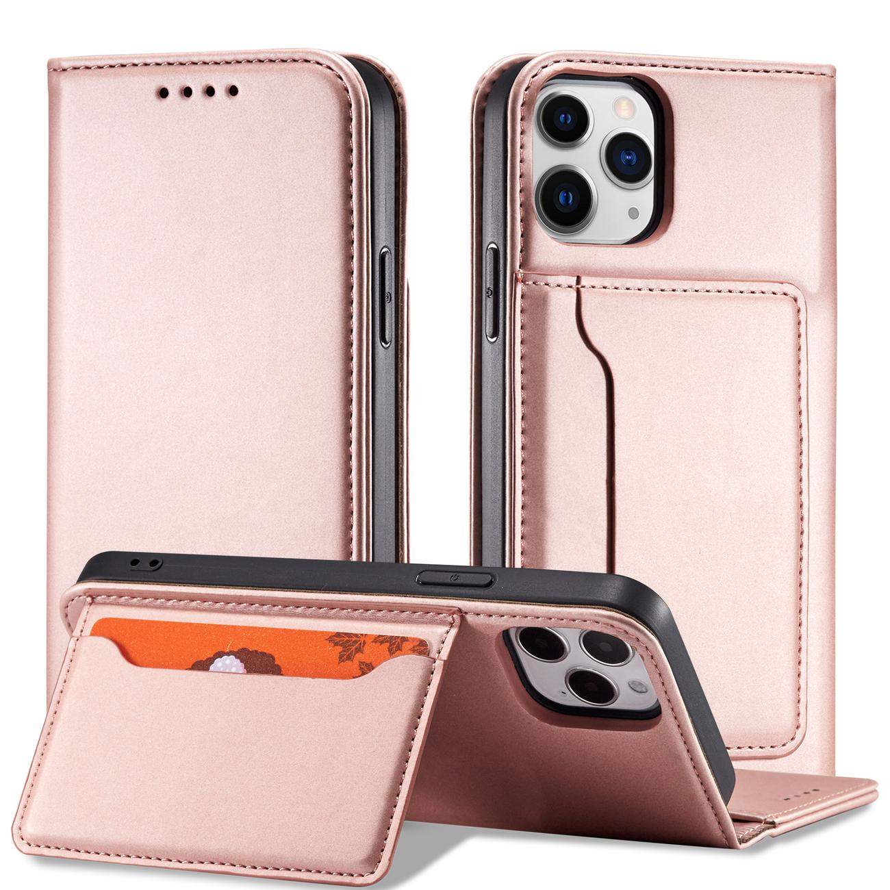 Magnet Kortveske for iPhone 12 Pro Max Veske Kortlommebok Kortholder Rosa