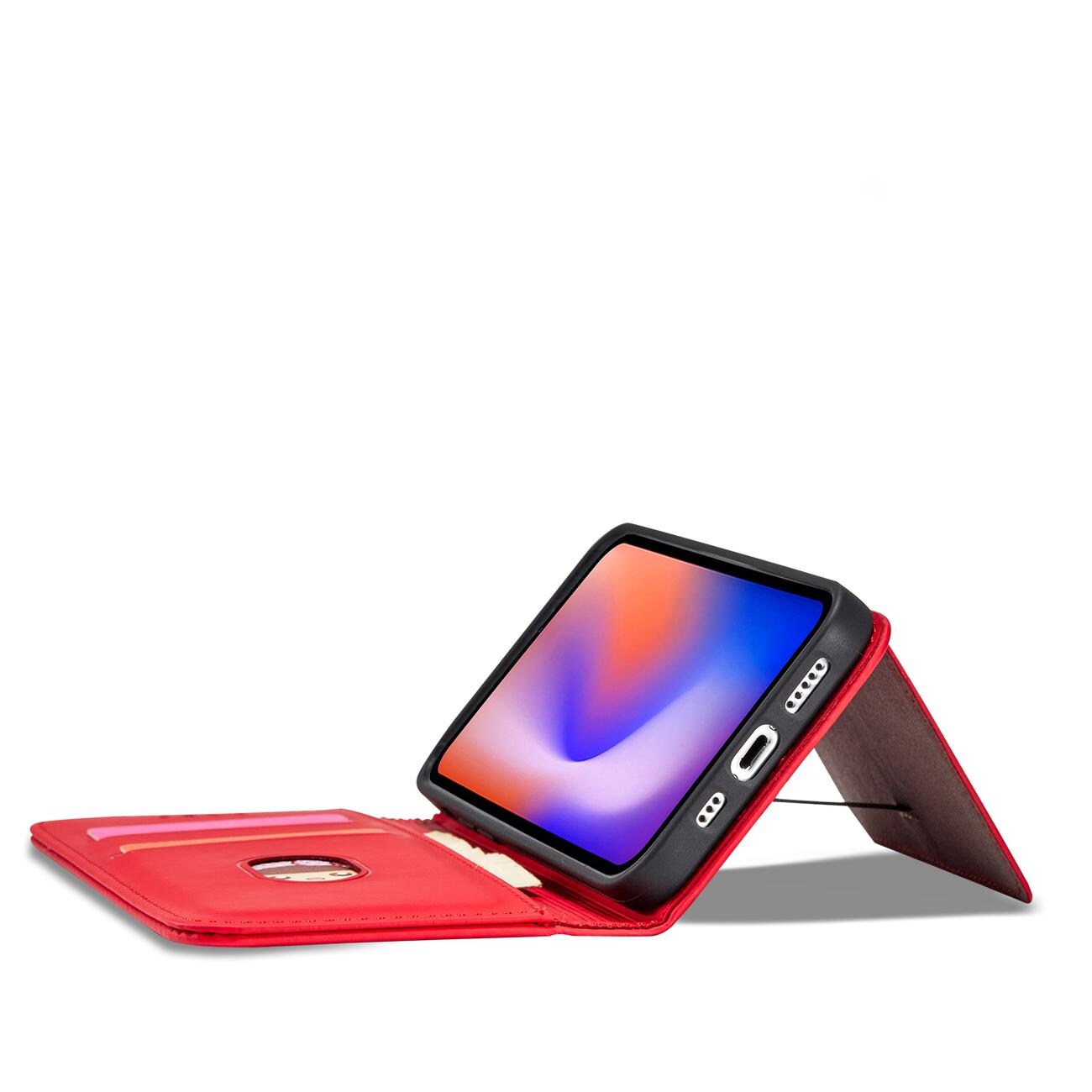 Magnet Kortveske for iPhone 12 Pro Max Veske Kortlommebok Kortholder Rød