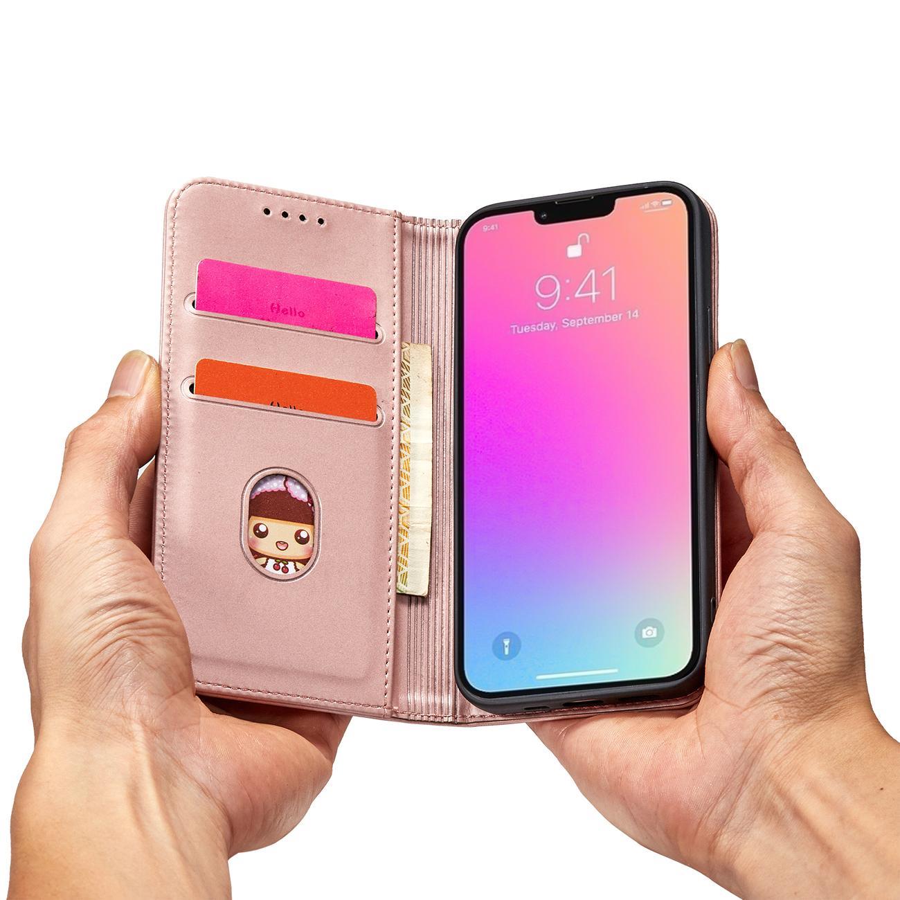Magnet Kortveske for iPhone 13 Pro Veske Kortlommebok Kortholder Rosa