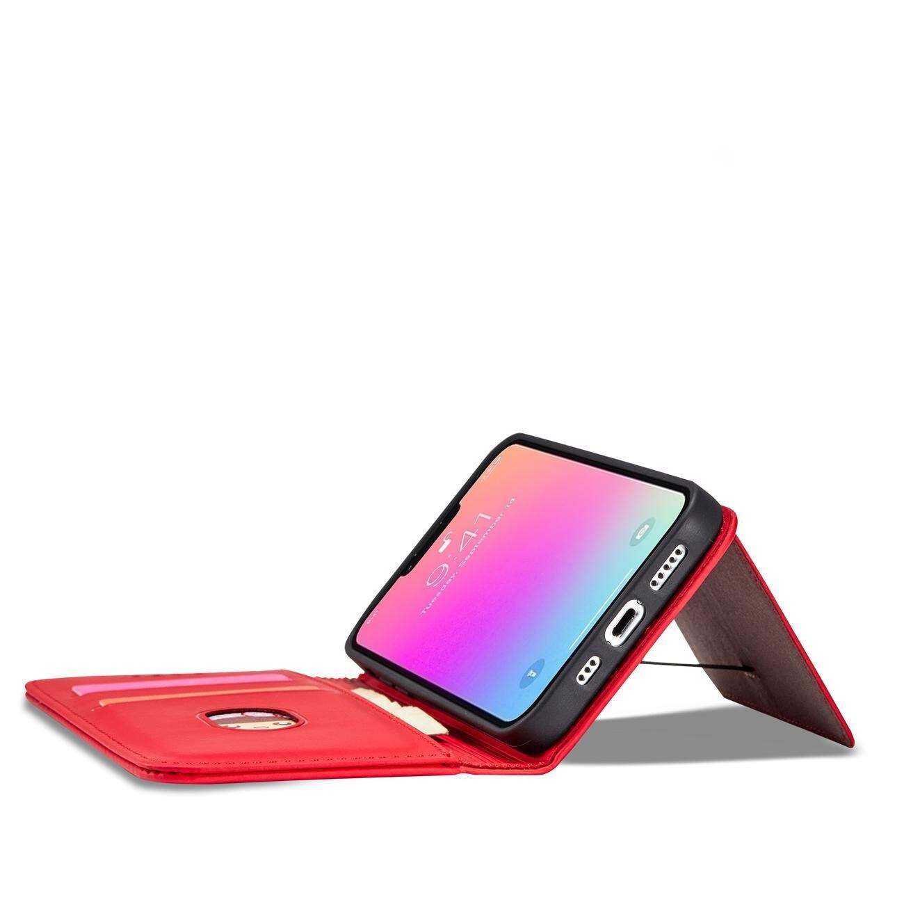 Magnet Kortveske for iPhone 13 Pro Veske Kortlommebok Kortholder Rød