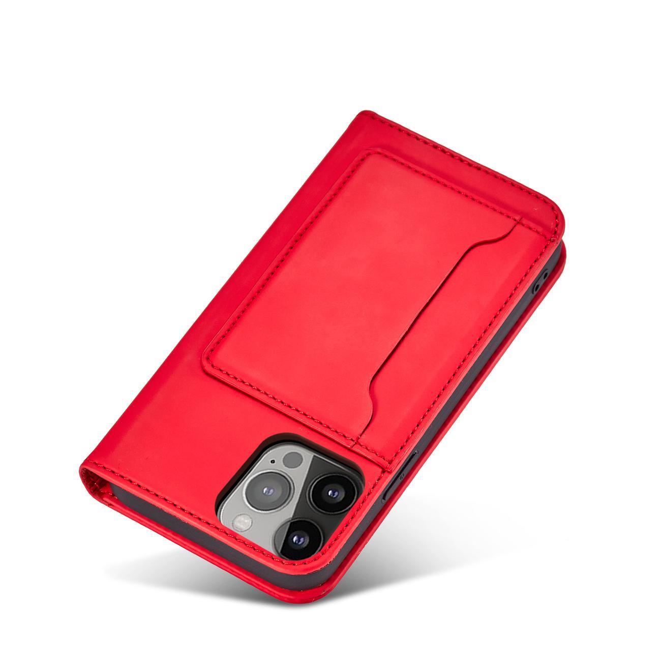 Magnet Kortveske for iPhone 13 Pro Veske Kortlommebok Kortholder Rød